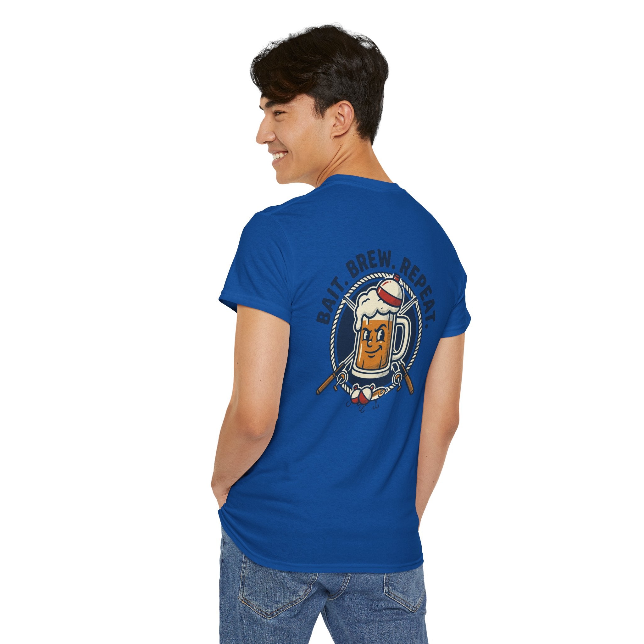 Beer & Fishing T-Shirt — “Bait. Brew. Repeat.” Graphic Tee