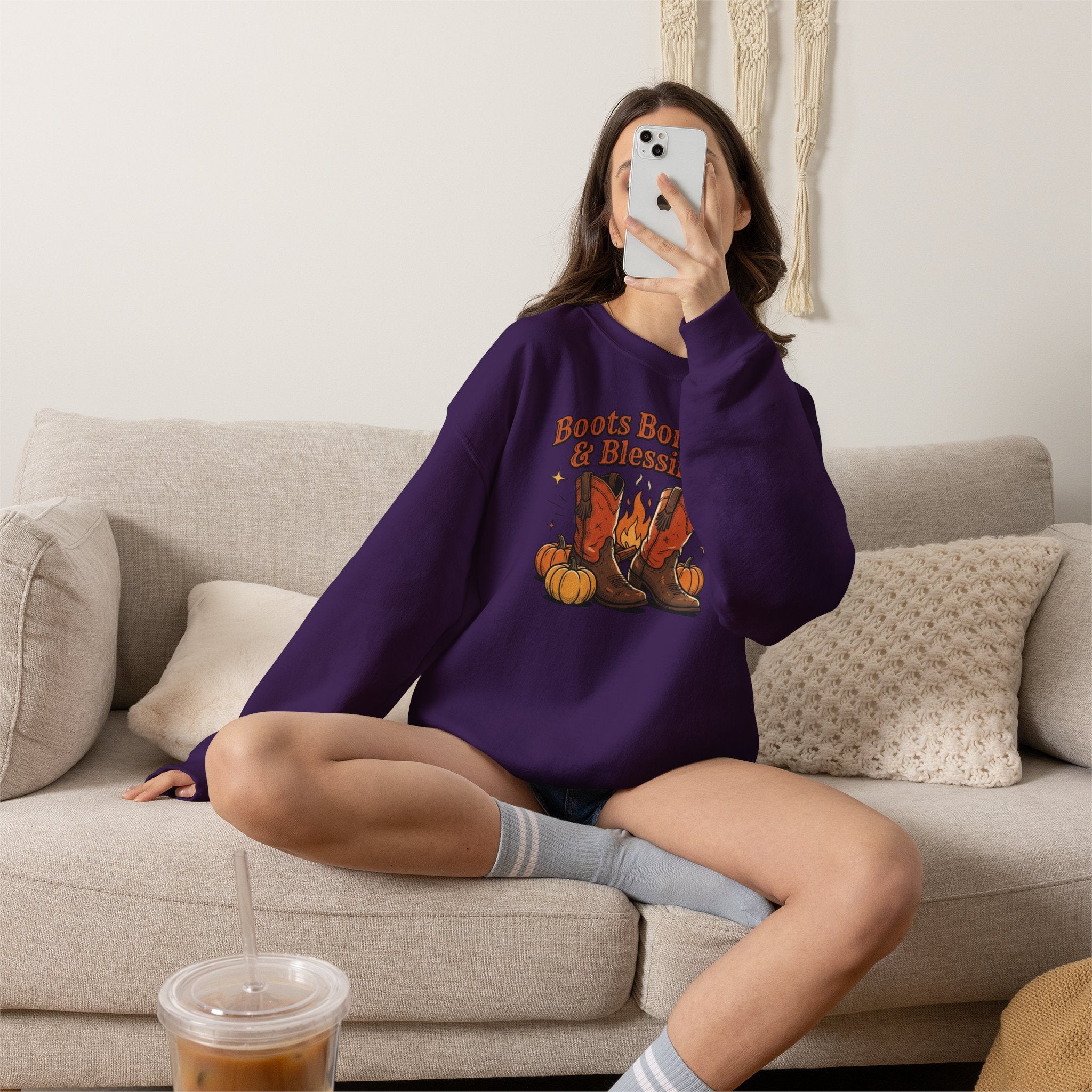 "Boots Bonfires & Blessings" Cozy Fall Pullover