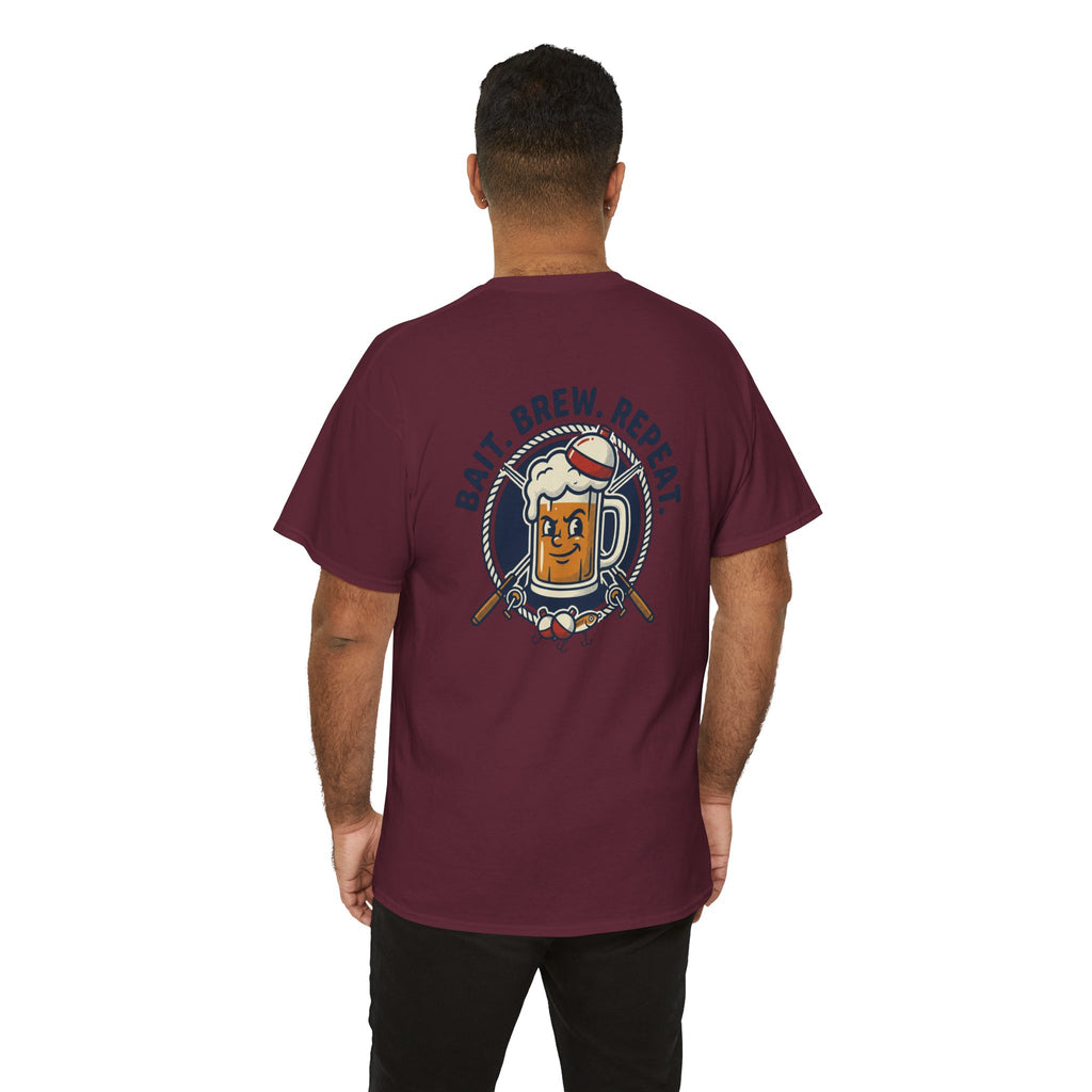 Beer & Fishing T-Shirt — “Bait. Brew. Repeat.” Graphic Tee