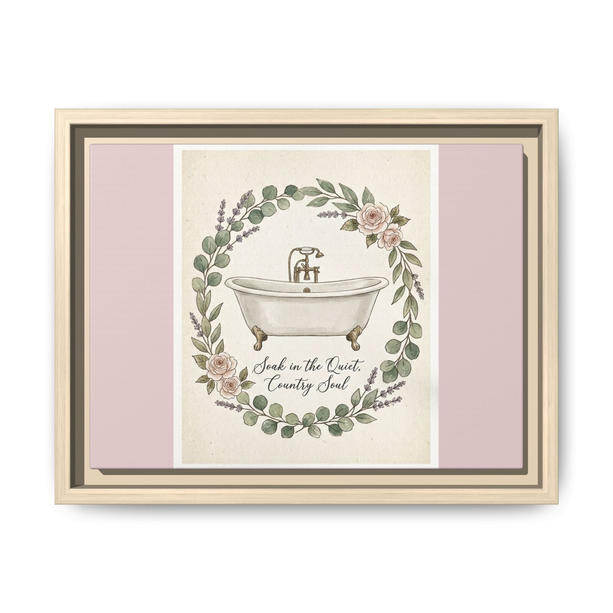 Framed Canvas Wall Art - 'Soak in the Quiet, Country Soul' Vintage Bath Print