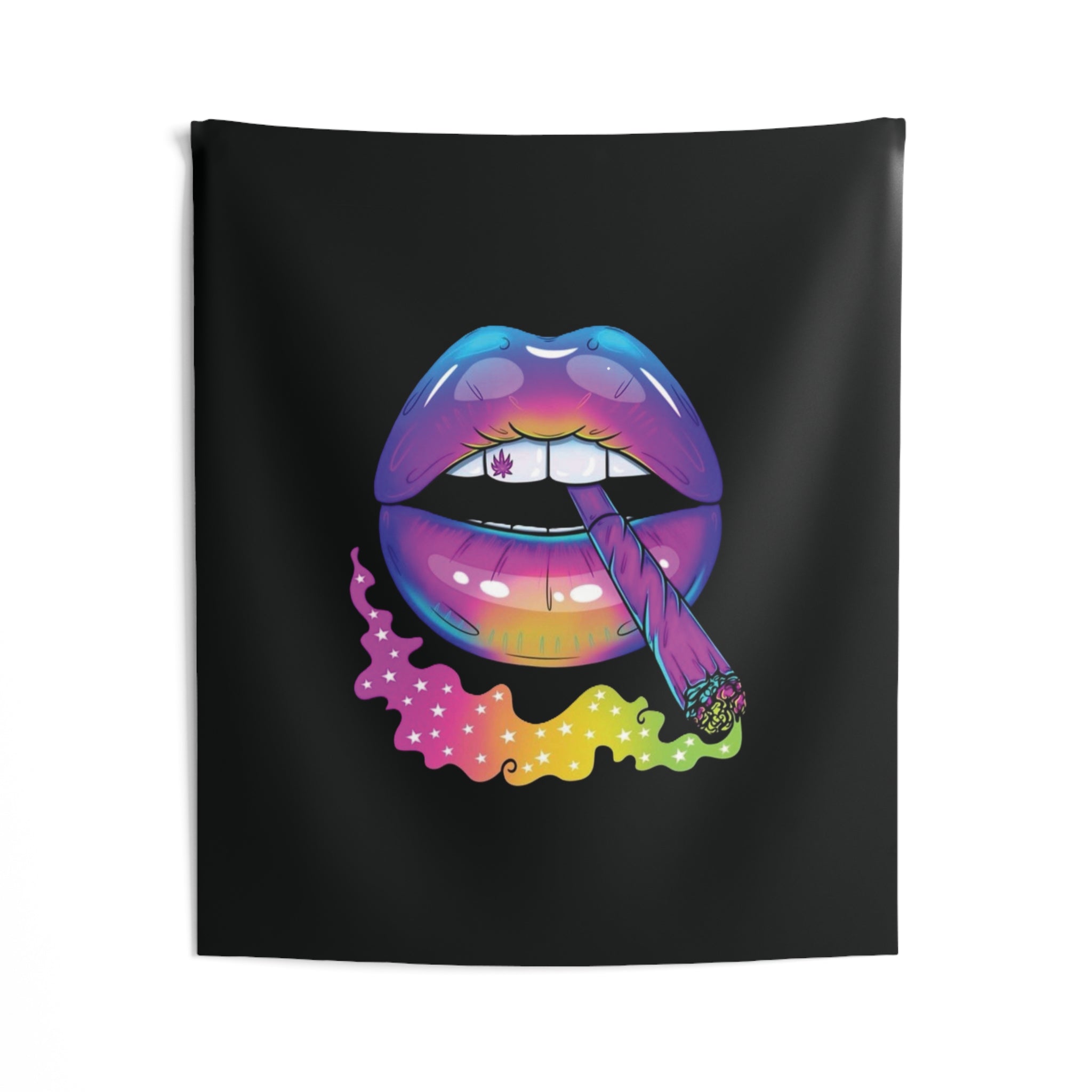 Psychedelic Rainbow Lips Tapestry — Colorful Smoking Art Wall Decor