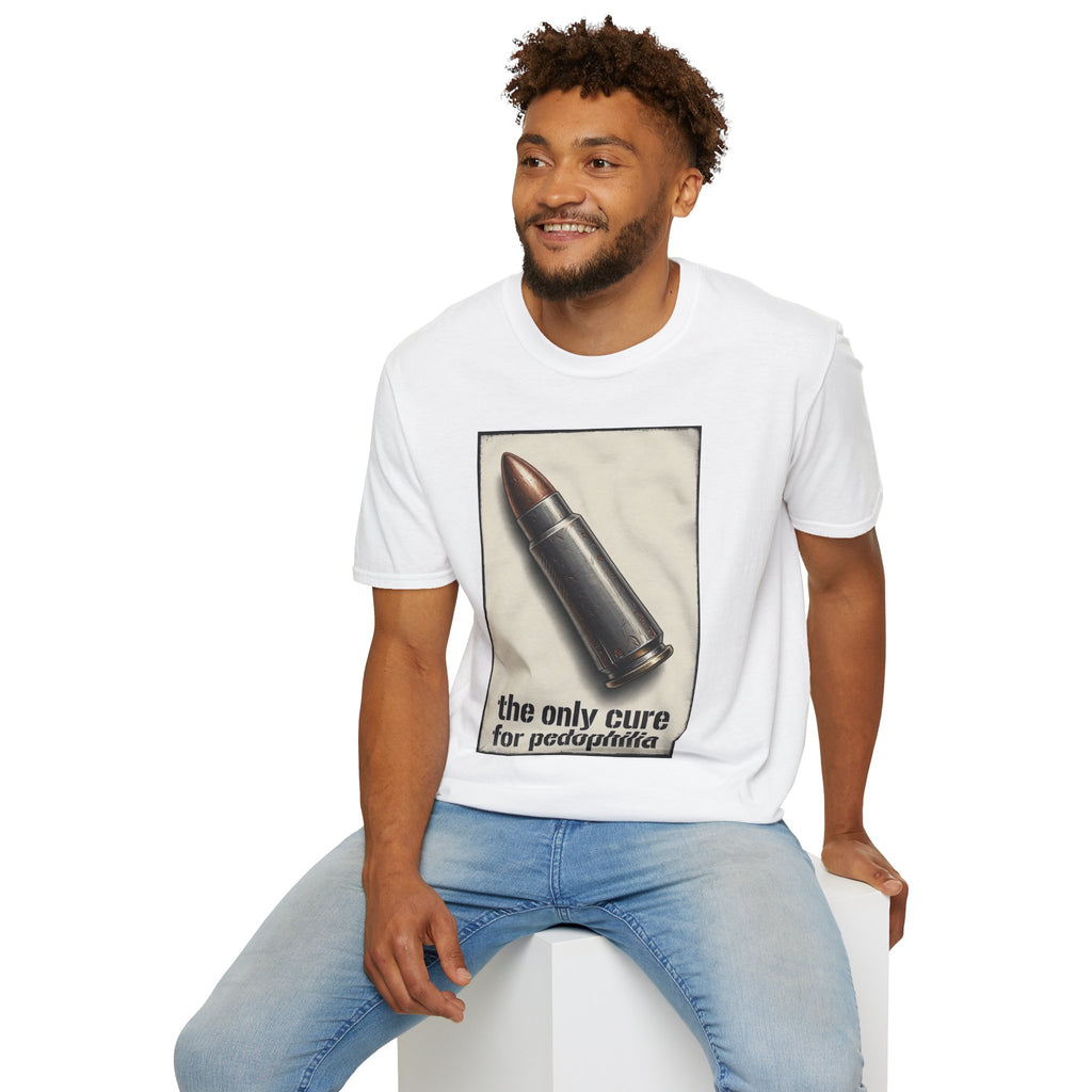Graphic Tee — 'The Only Cure for Pedophilia' Bullet Design