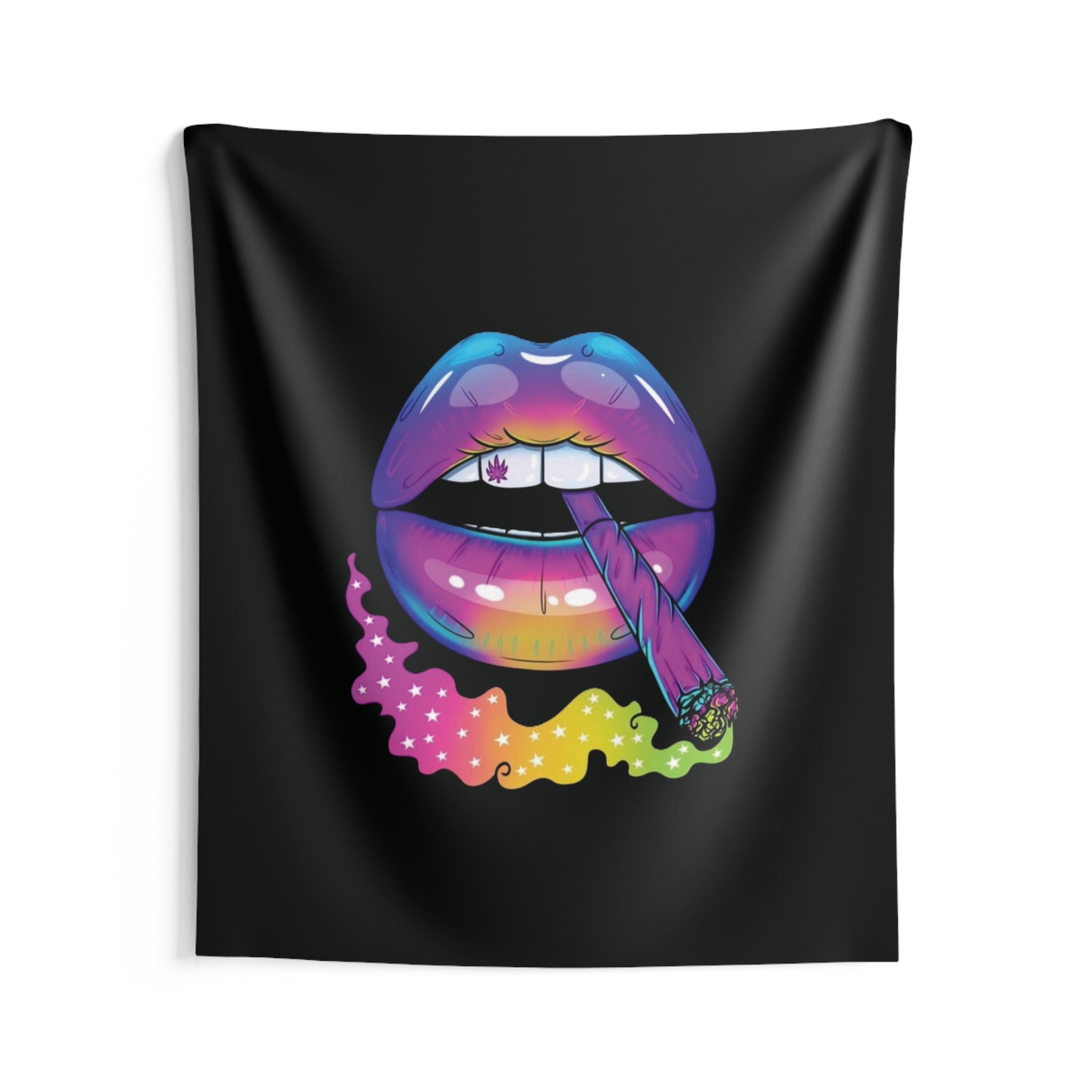 Psychedelic Rainbow Lips Tapestry — Colorful Smoking Art Wall Decor