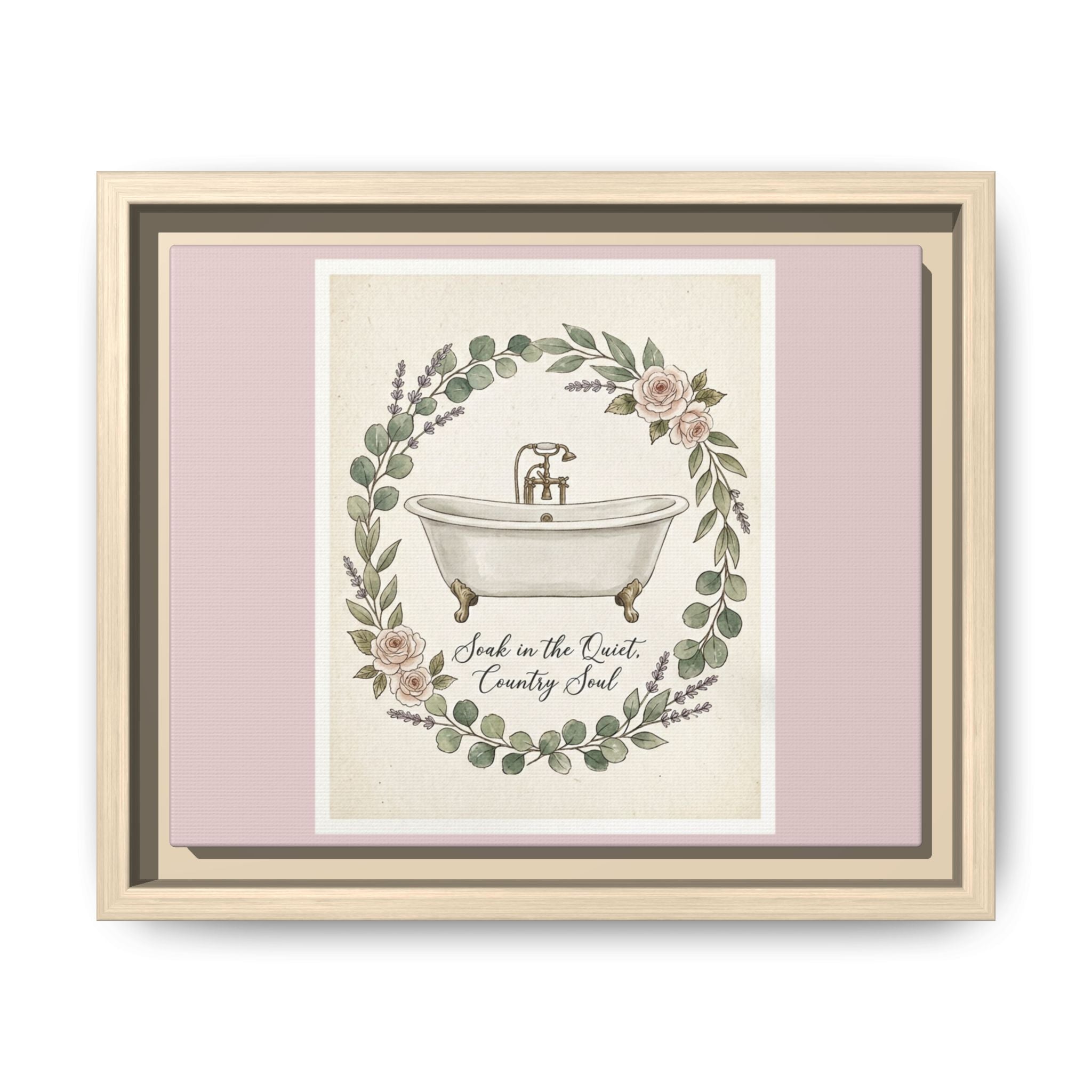 Framed Canvas Wall Art - 'Soak in the Quiet, Country Soul' Vintage Bath Print