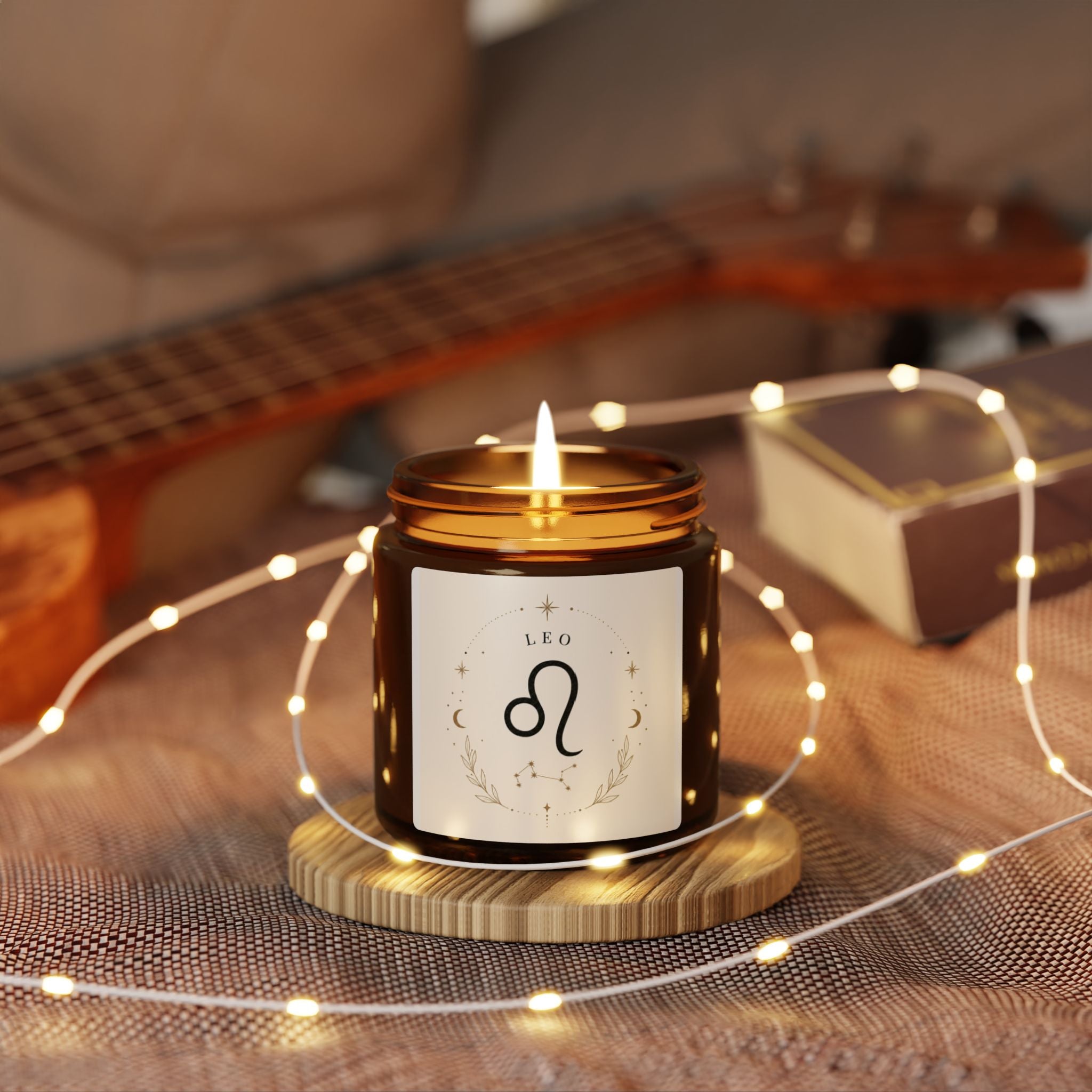 Leo Zodiac Scented Soy Candle — Amber Jar Aromatherapy Candle (Multi-Size)