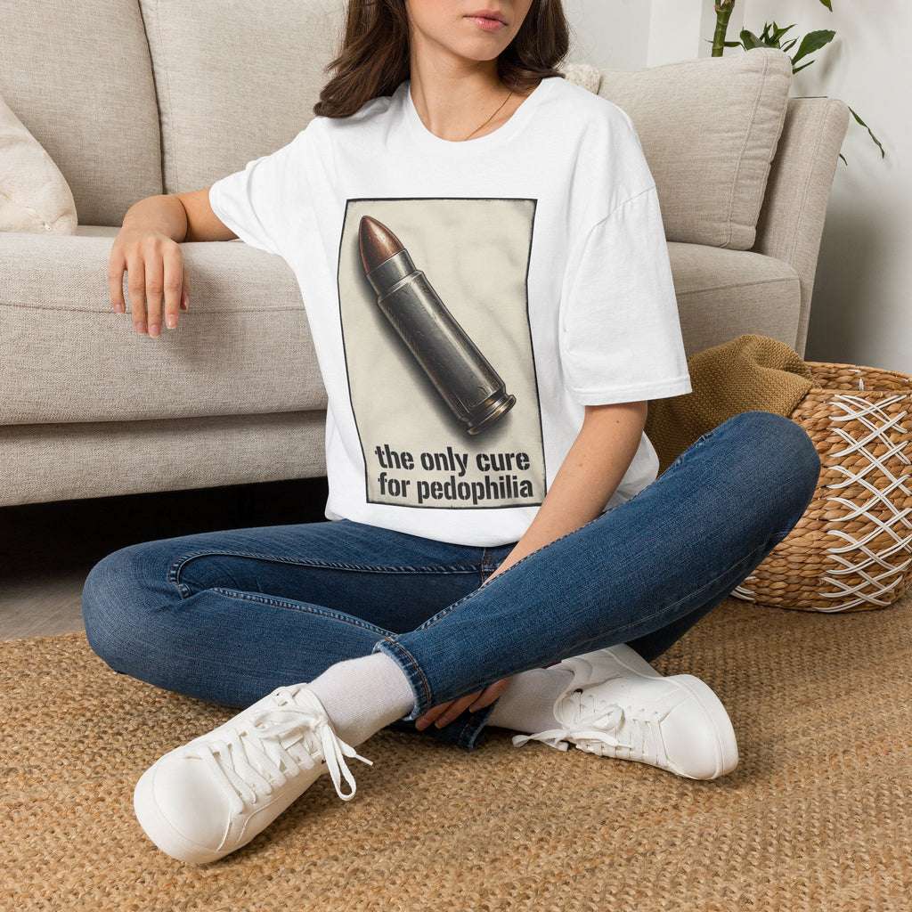 Graphic Tee — 'The Only Cure for Pedophilia' Bullet Design