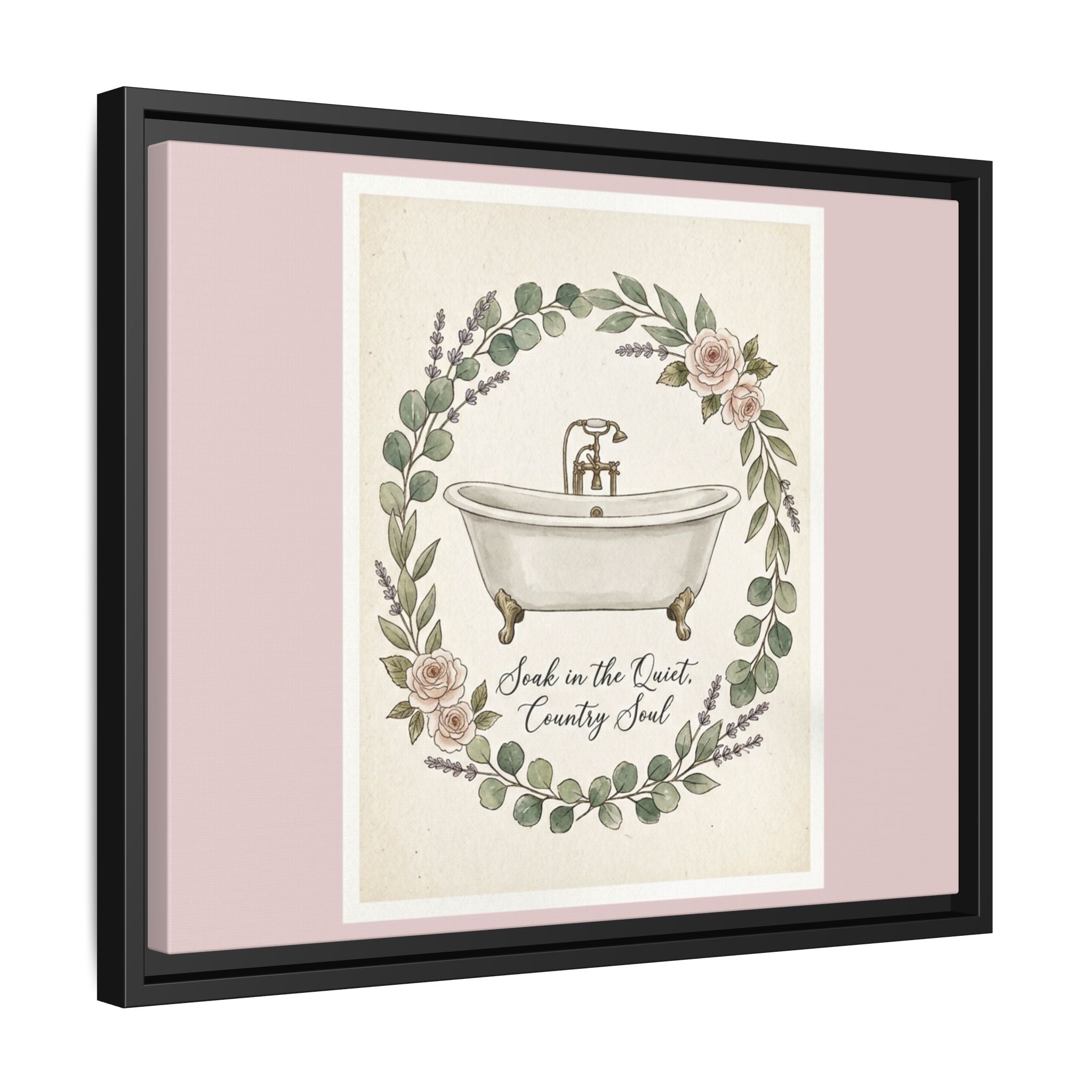 Framed Canvas Wall Art - 'Soak in the Quiet, Country Soul' Vintage Bath Print