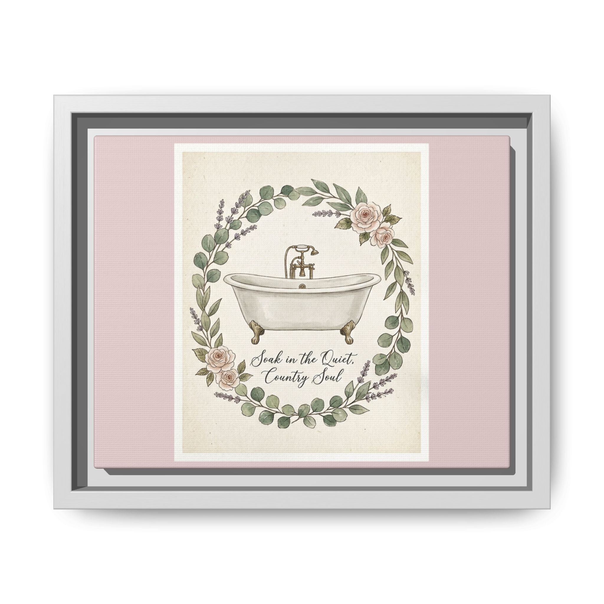 Framed Canvas Wall Art - 'Soak in the Quiet, Country Soul' Vintage Bath Print