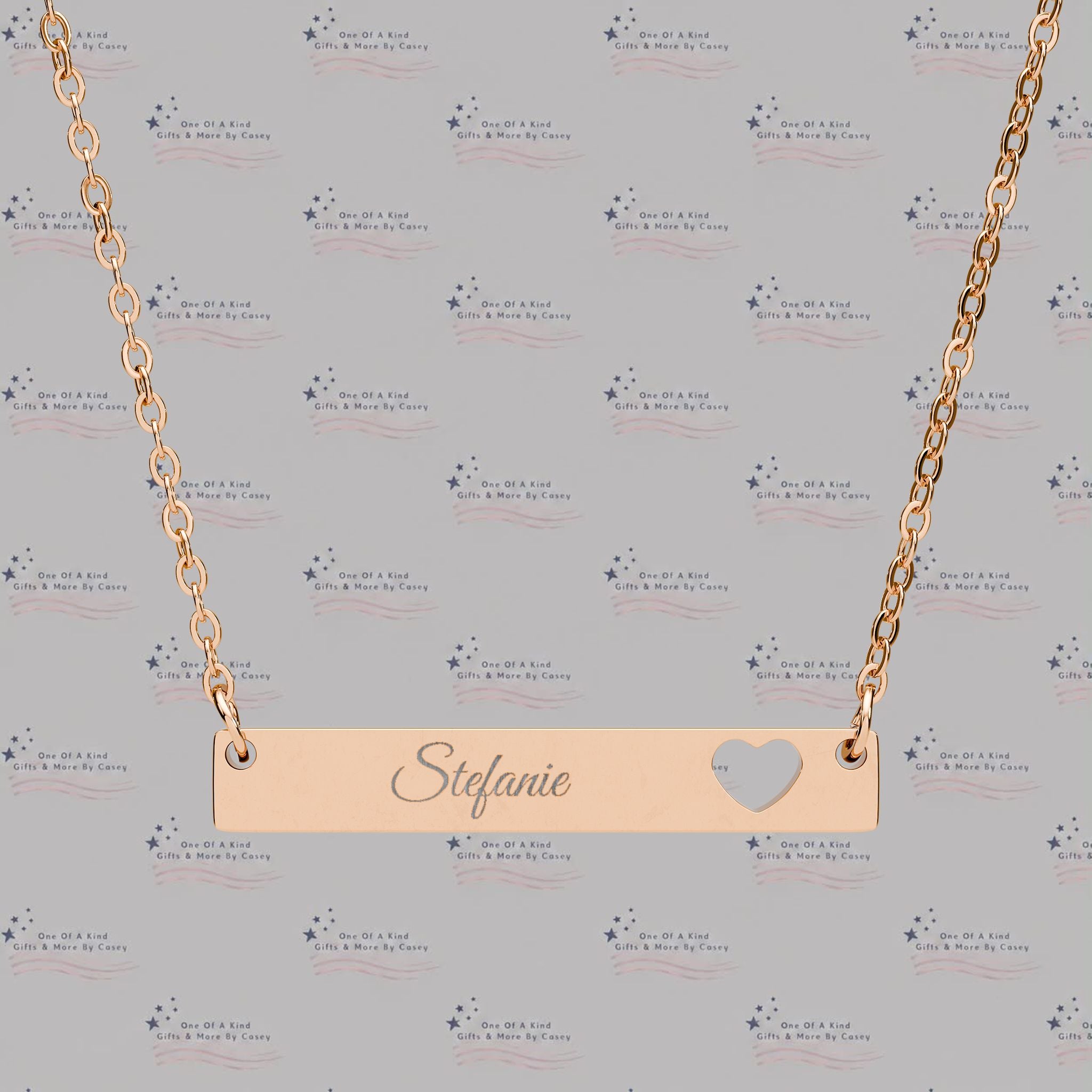 Engravable Cutout Heart Bar Necklace — Personalized Plate Pendant