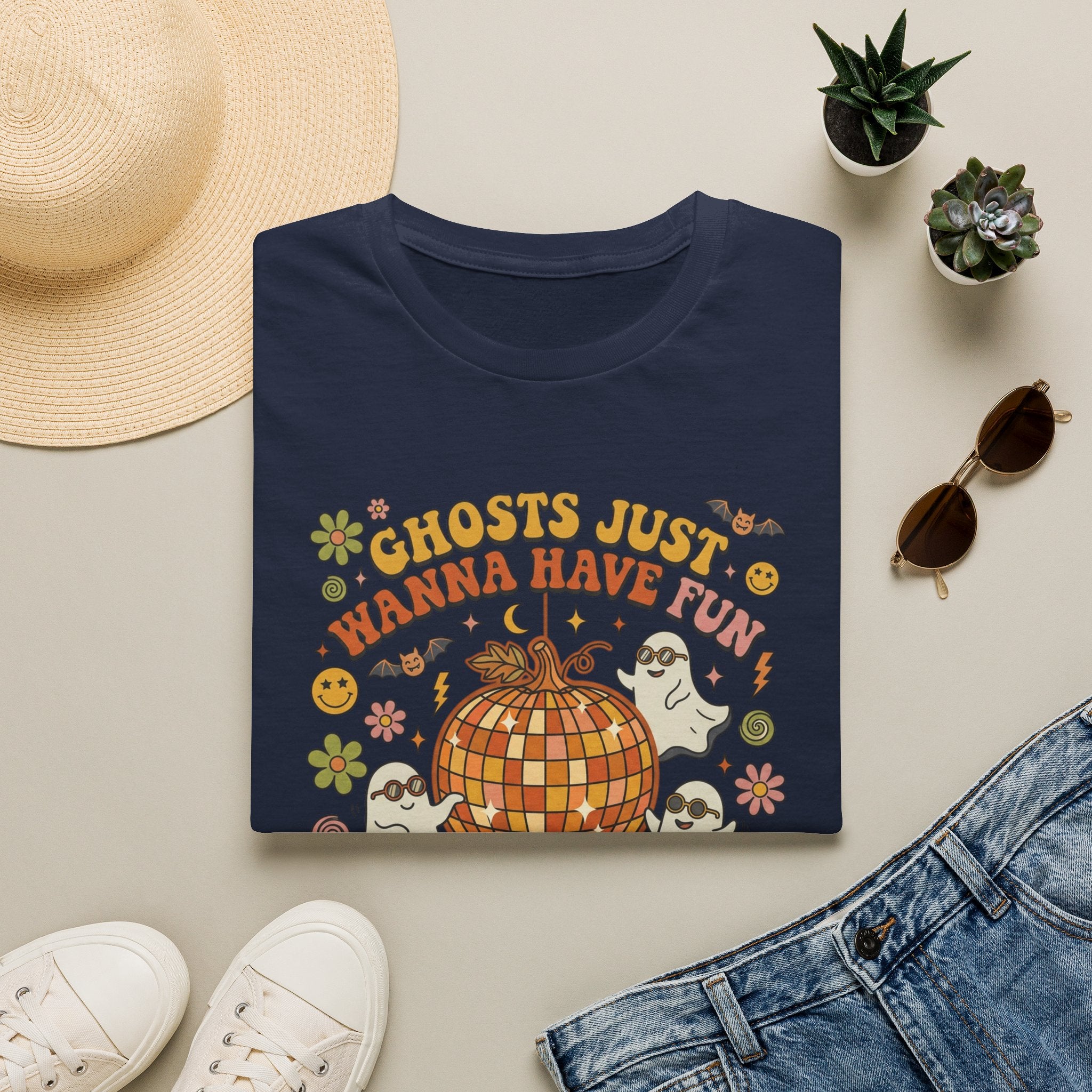 Ghosts Just Wanna Have Fun T-Shirt — Retro Halloween Disco Pumpkin Tee