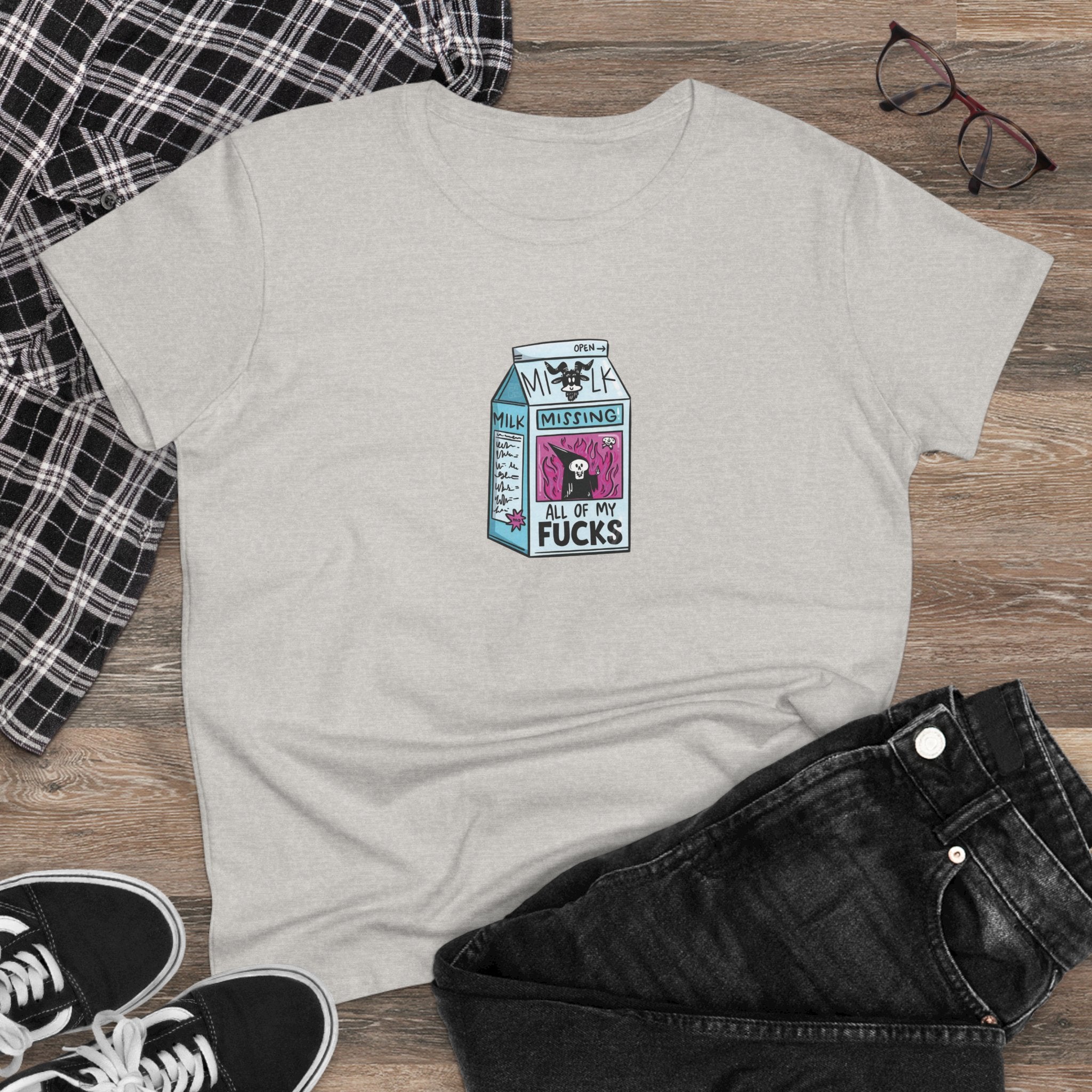 All My Fucks' Cartoon Milk Carton Women's T-Shirt