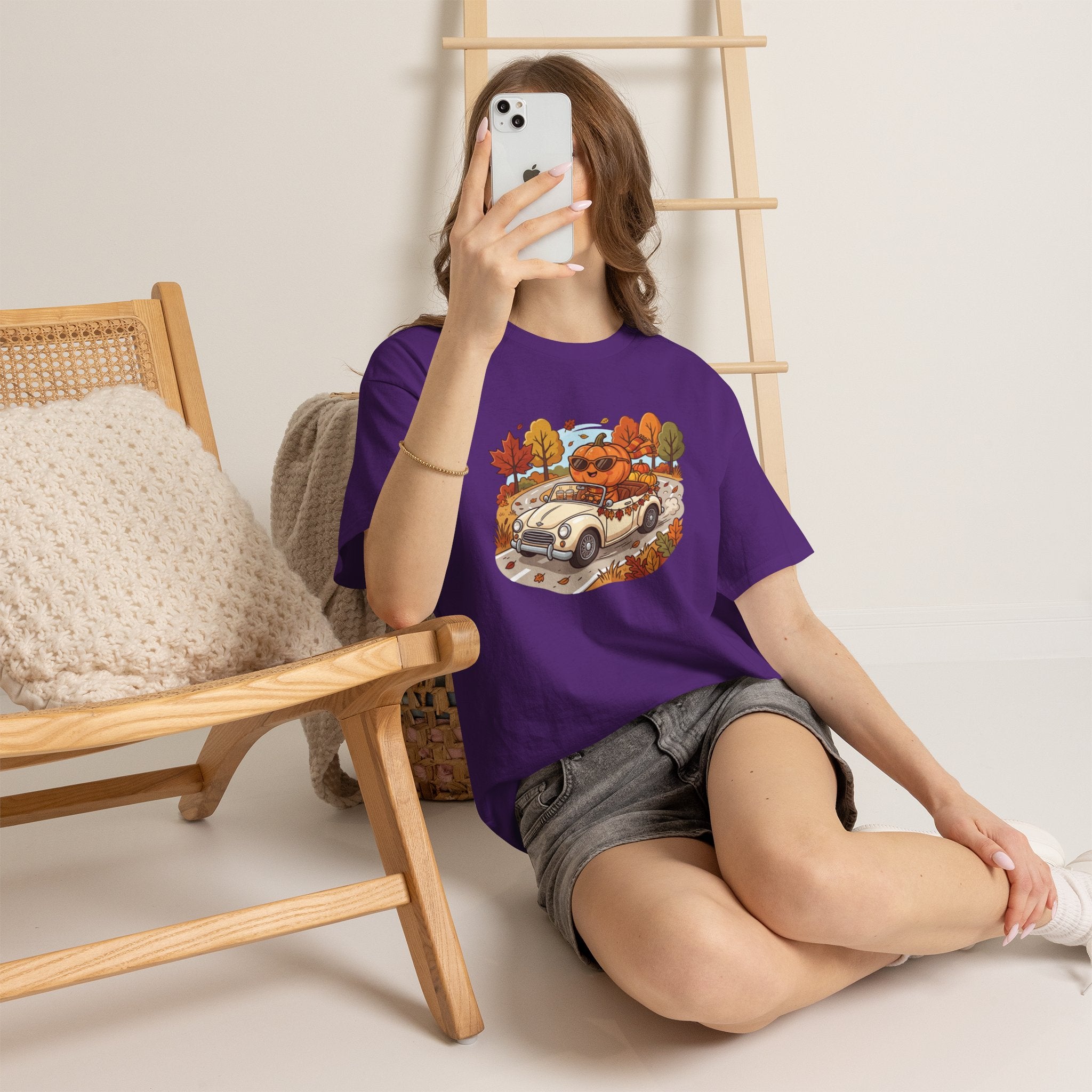 Autumn Roadtrip Tee — Pumpkin Driver Vintage Car Fall Shirt