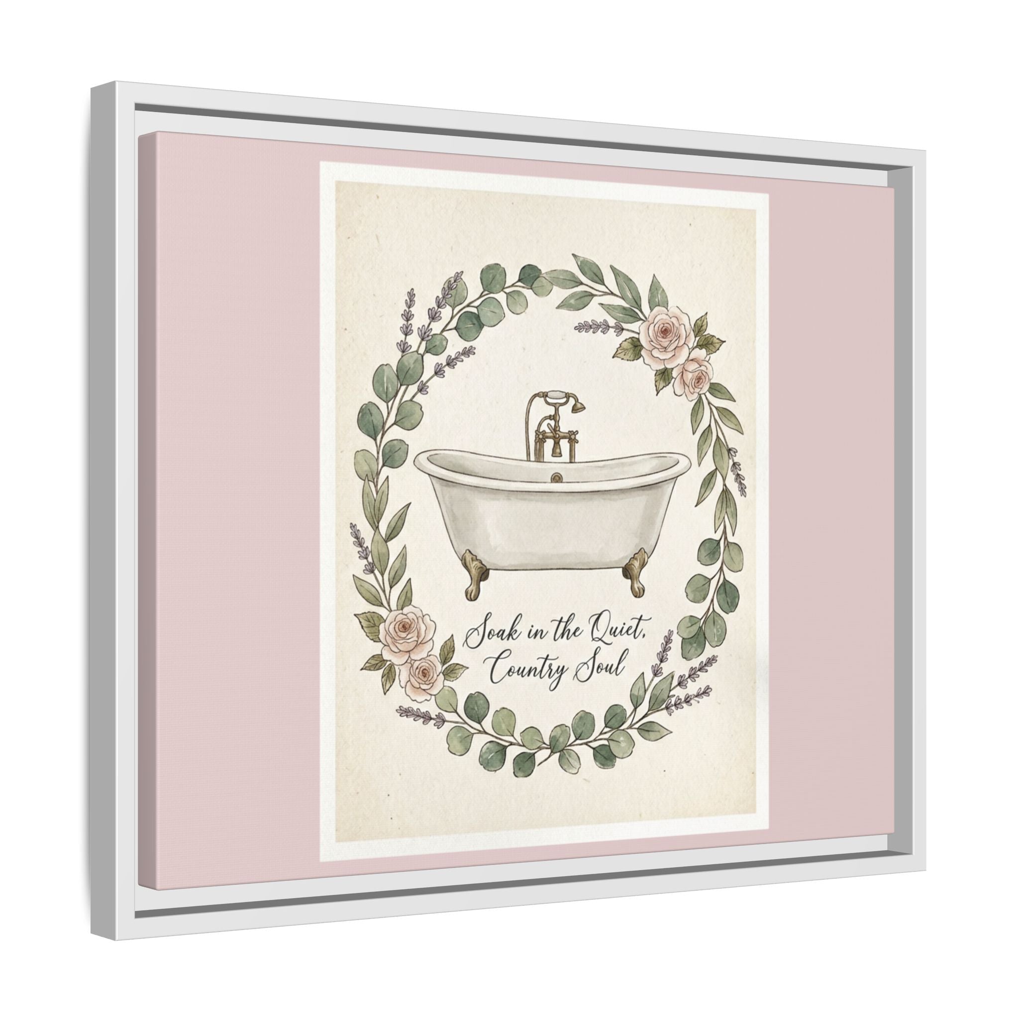 Framed Canvas Wall Art - 'Soak in the Quiet, Country Soul' Vintage Bath Print