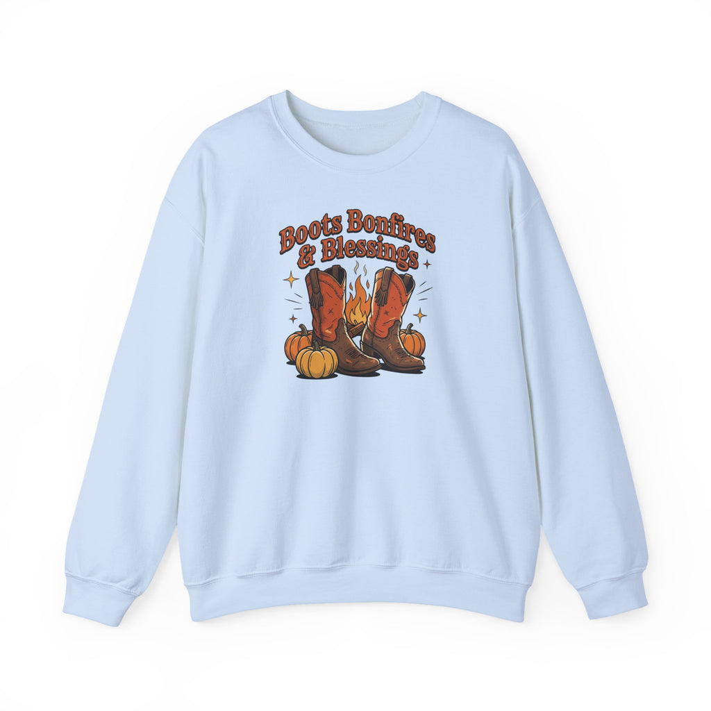 "Boots Bonfires & Blessings" Cozy Fall Pullover