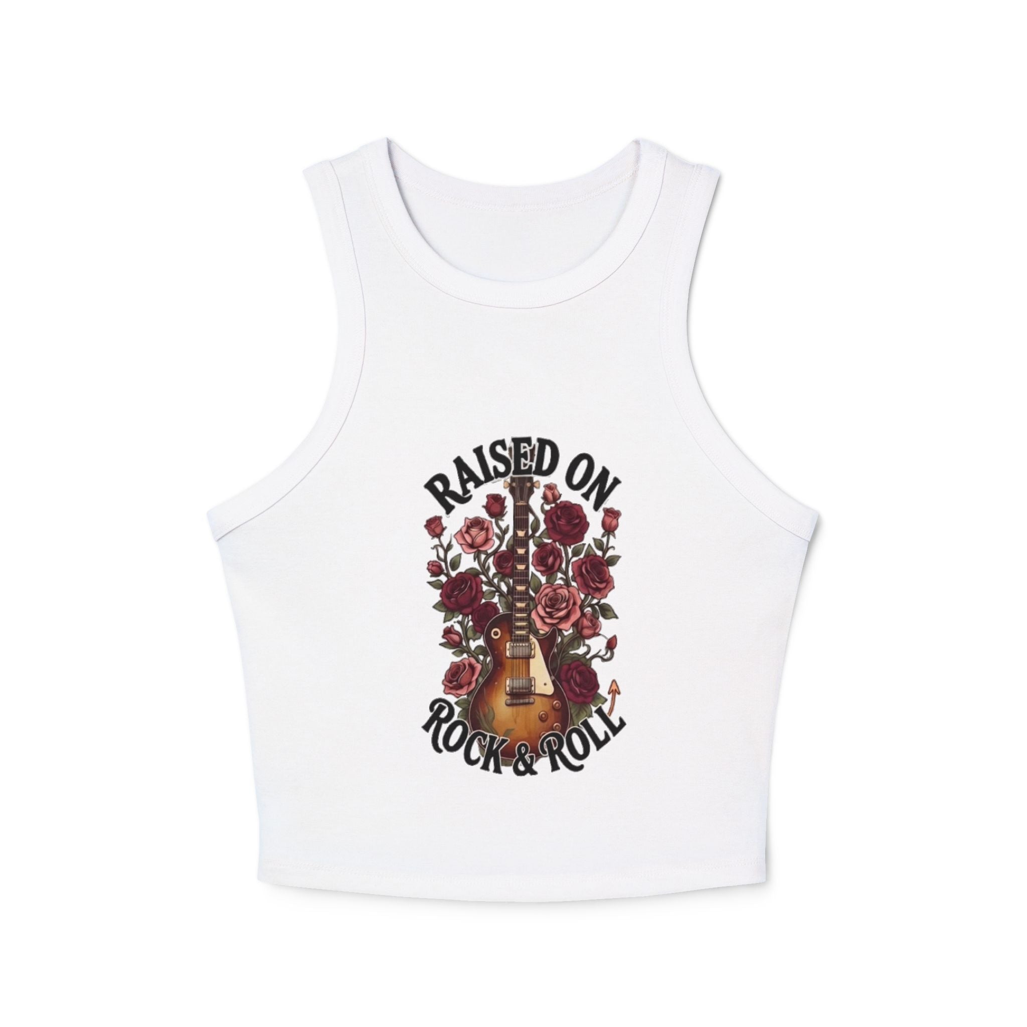 Raised on Rock & Roll Racer Tank Top — Floral Guitar Music Crop