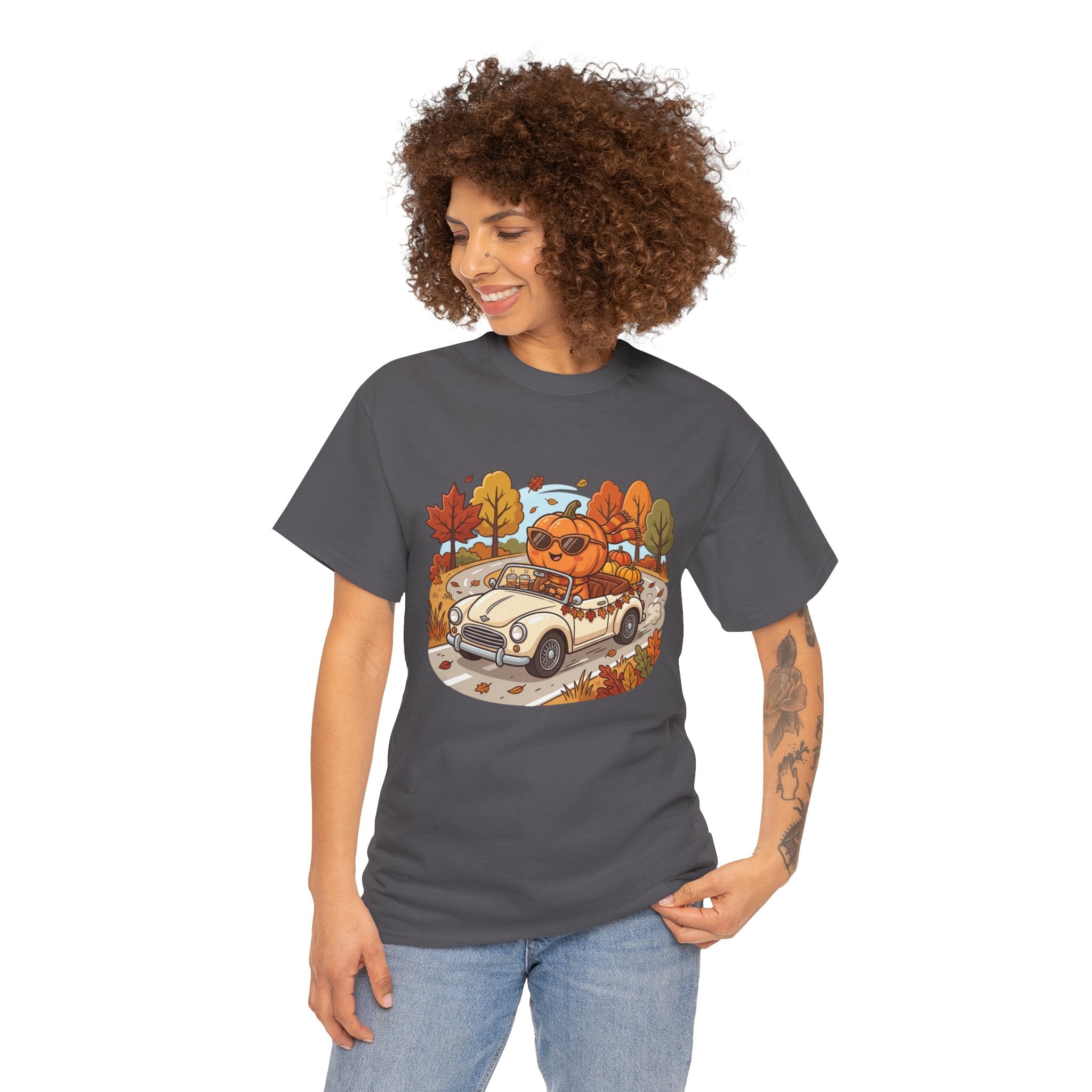 Autumn Roadtrip Tee — Pumpkin Driver Vintage Car Fall Shirt