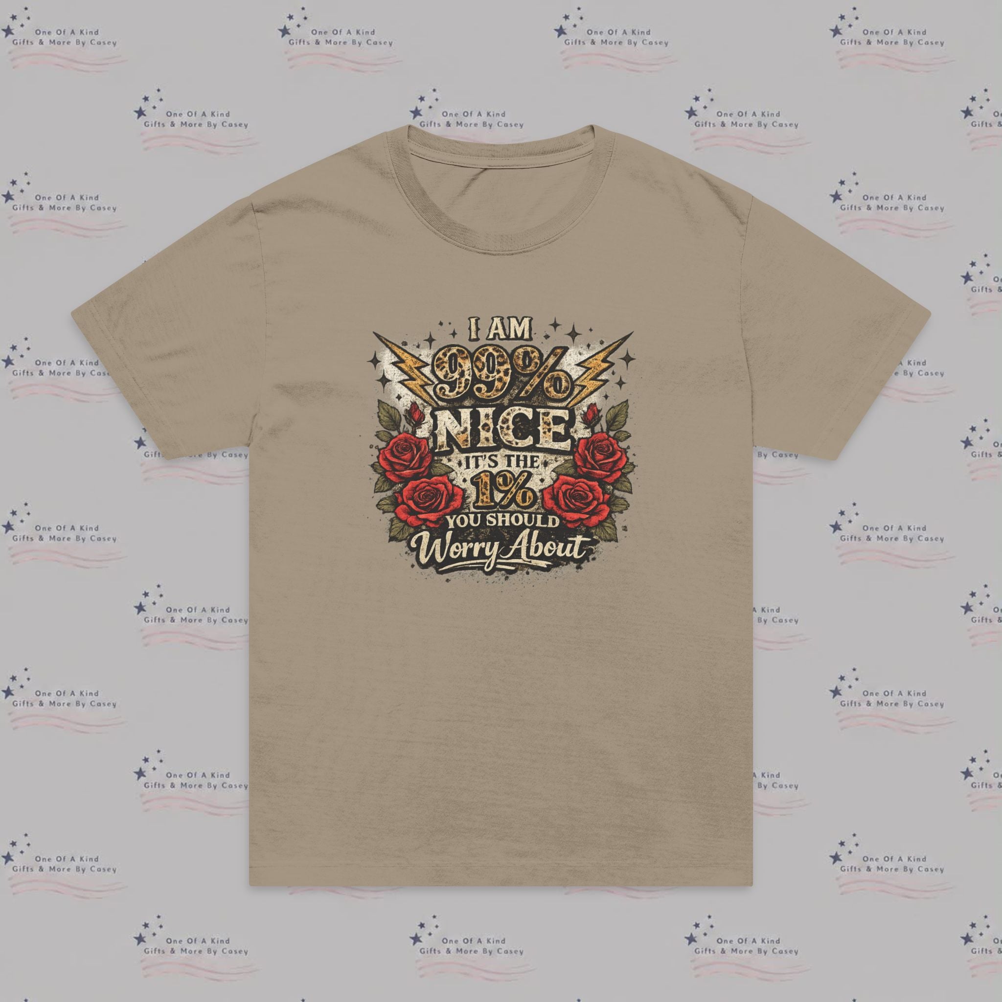 Graphic T-Shirt — "I Am 99% Nice" Vintage Rose Moto Design