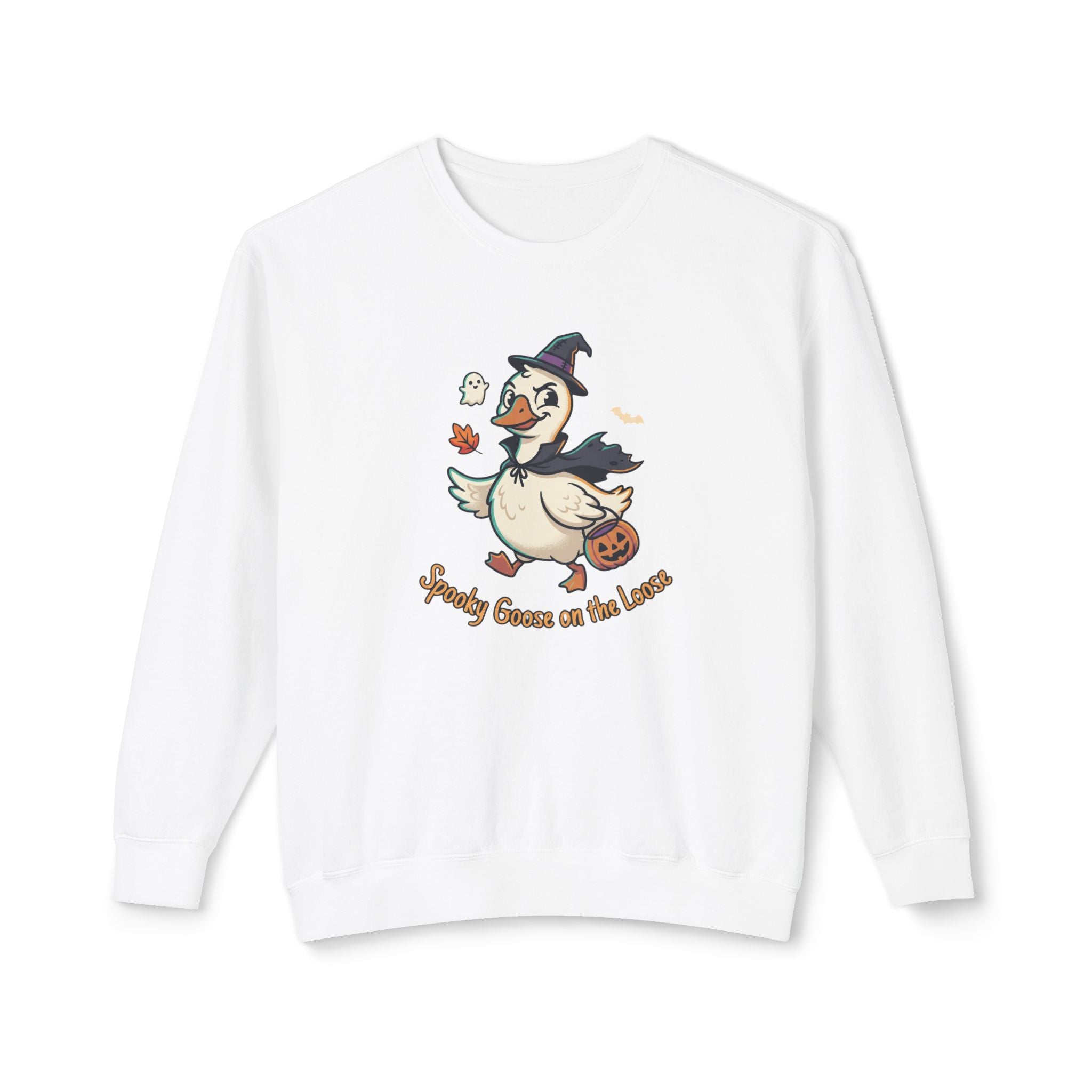 Halloween Goose Crewneck Sweatshirt — "Spooky Goose of the Leaves"
