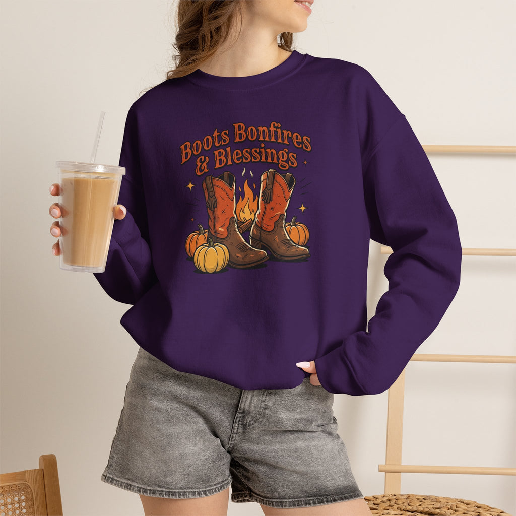 "Boots Bonfires & Blessings" Cozy Fall Pullover
