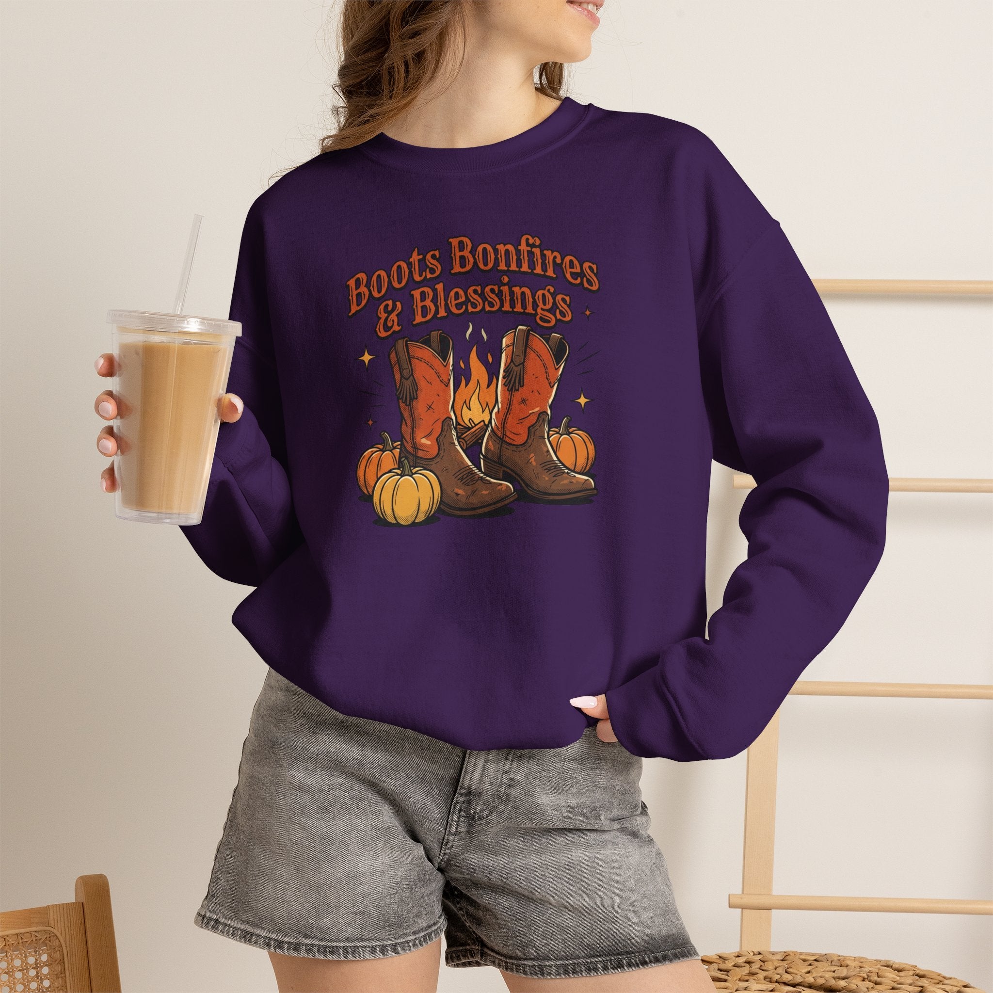 "Boots Bonfires & Blessings" Cozy Fall Pullover