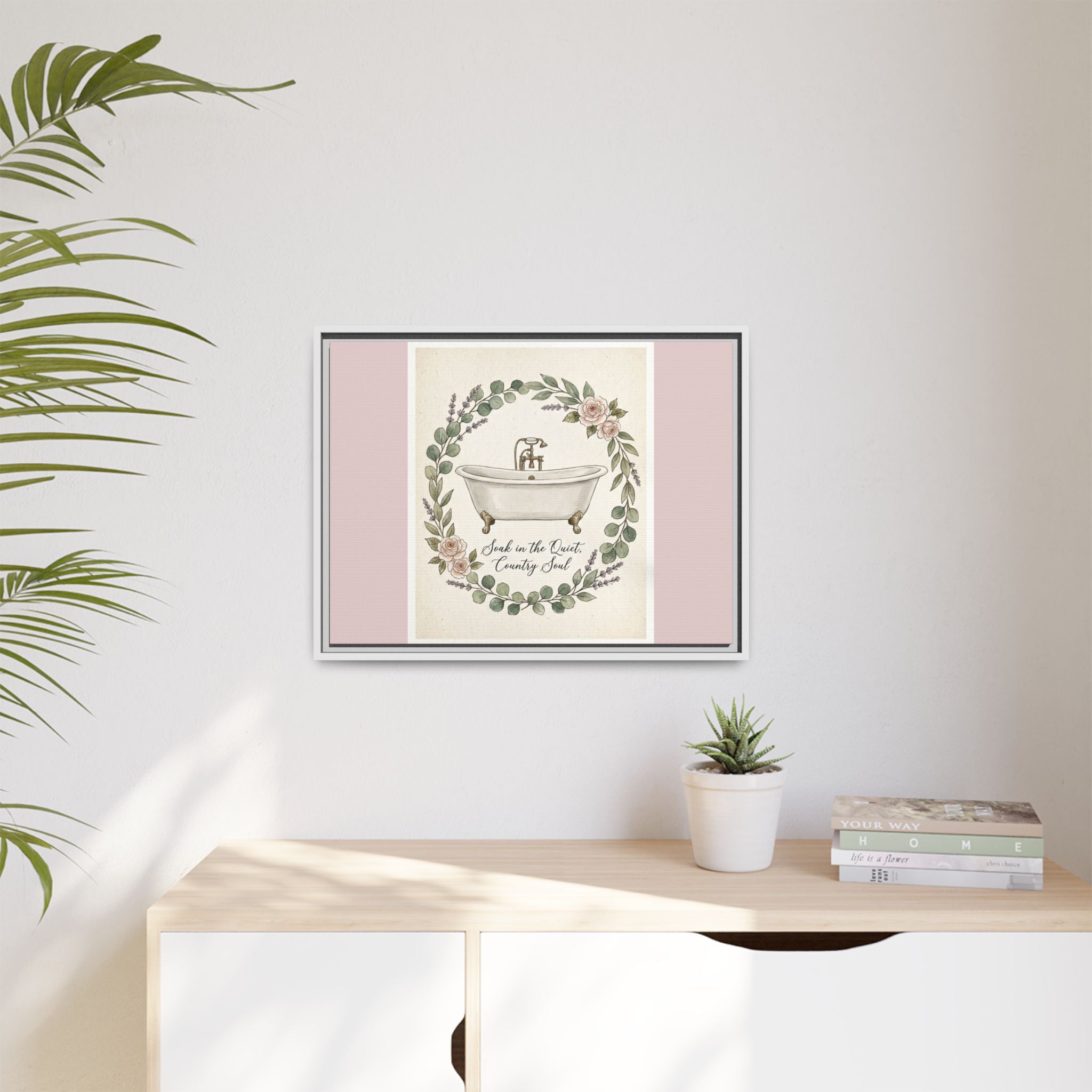 Framed Canvas Wall Art - 'Soak in the Quiet, Country Soul' Vintage Bath Print