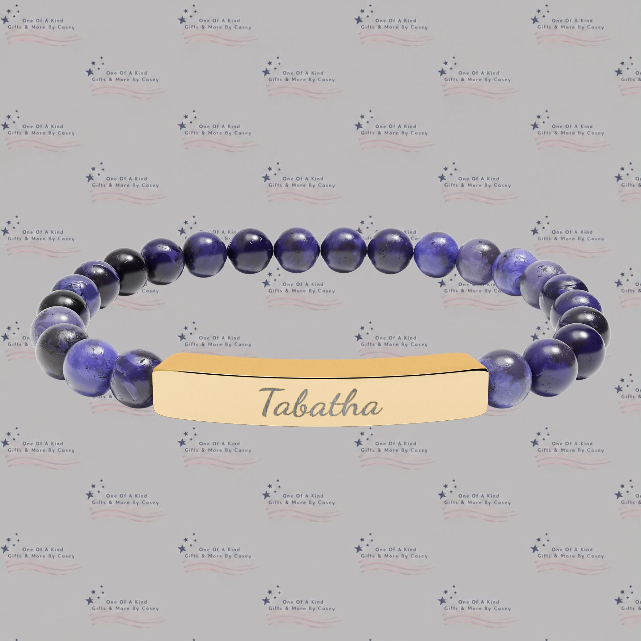 Engravable Natural Stone Bead Stretch Bracelet — Personalized Bar Bracelet