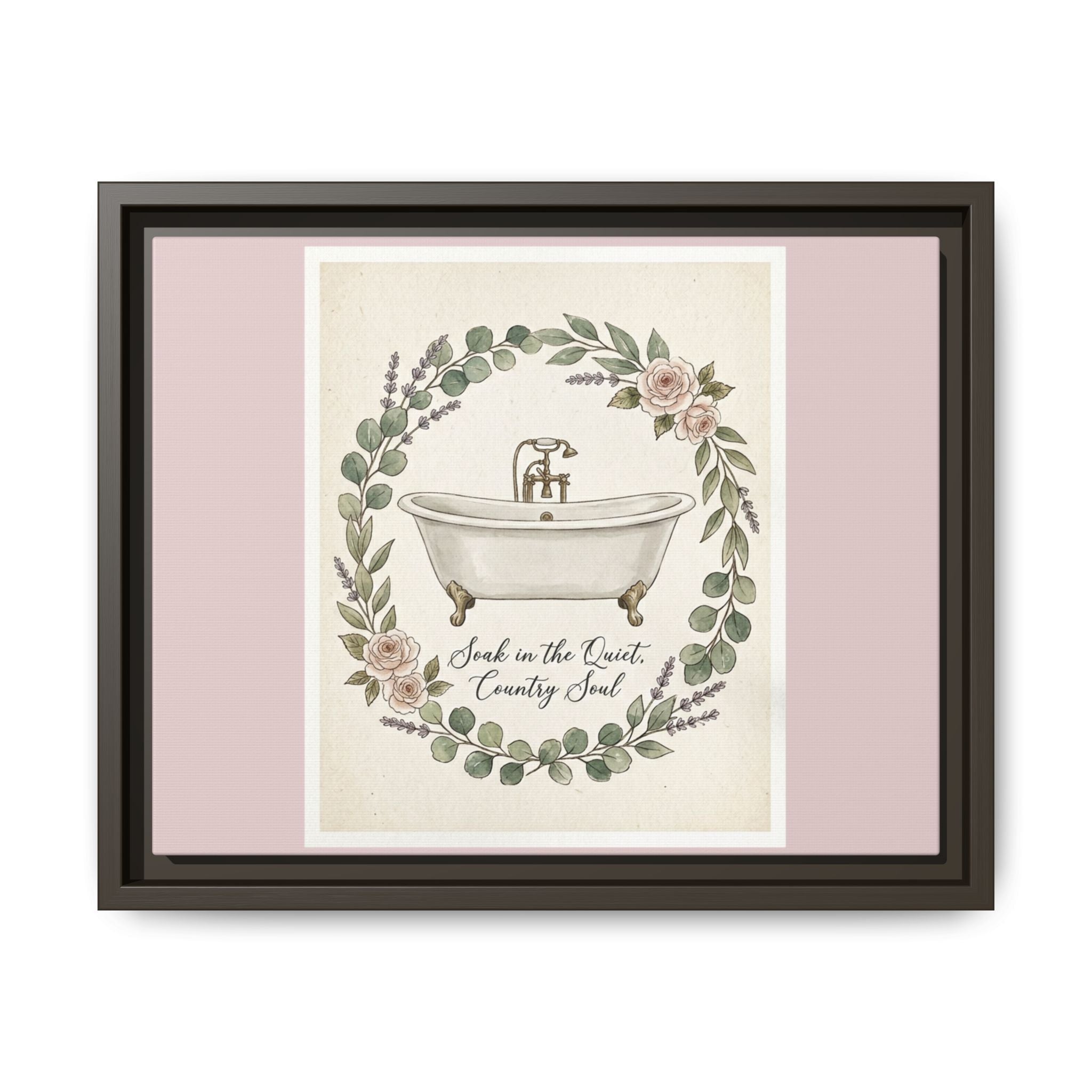 Framed Canvas Wall Art - 'Soak in the Quiet, Country Soul' Vintage Bath Print