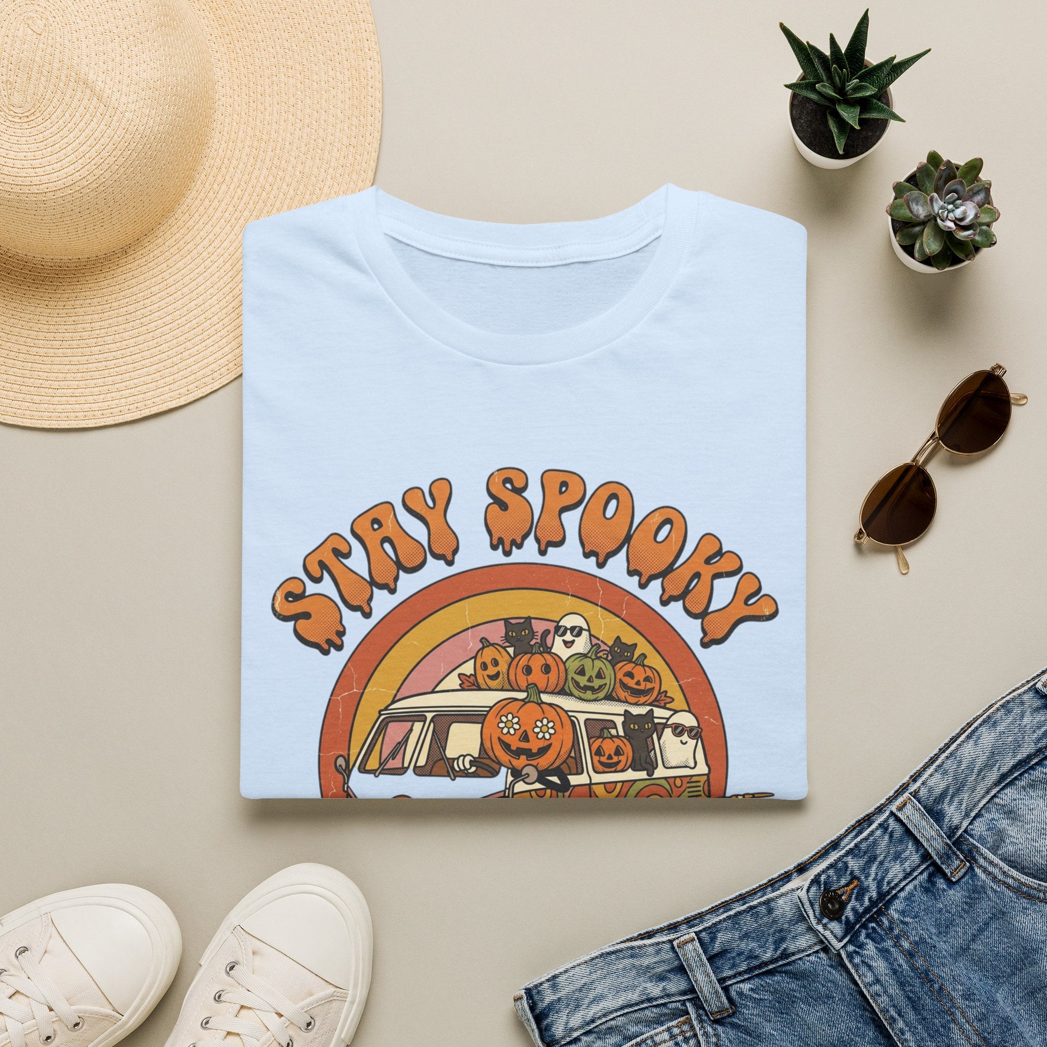 Stay Spooky Halloween T-Shirt — Retro Pumpkin Van Graphic