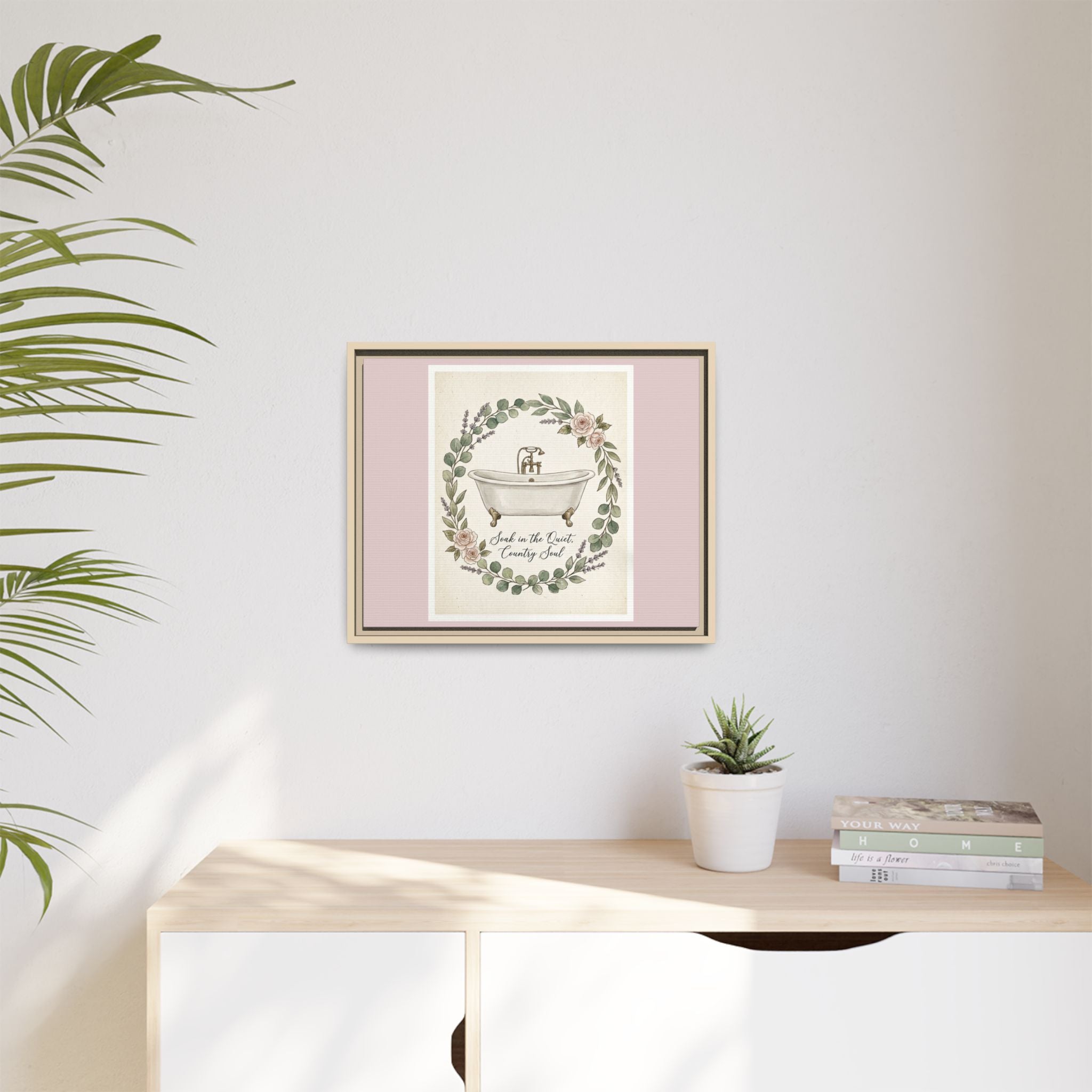 Framed Canvas Wall Art - 'Soak in the Quiet, Country Soul' Vintage Bath Print
