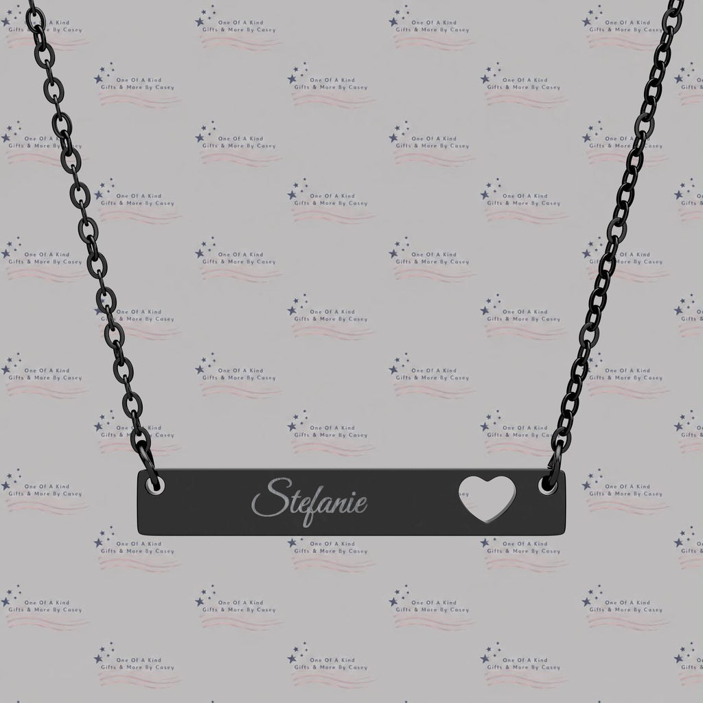 Engravable Cutout Heart Bar Necklace — Personalized Plate Pendant