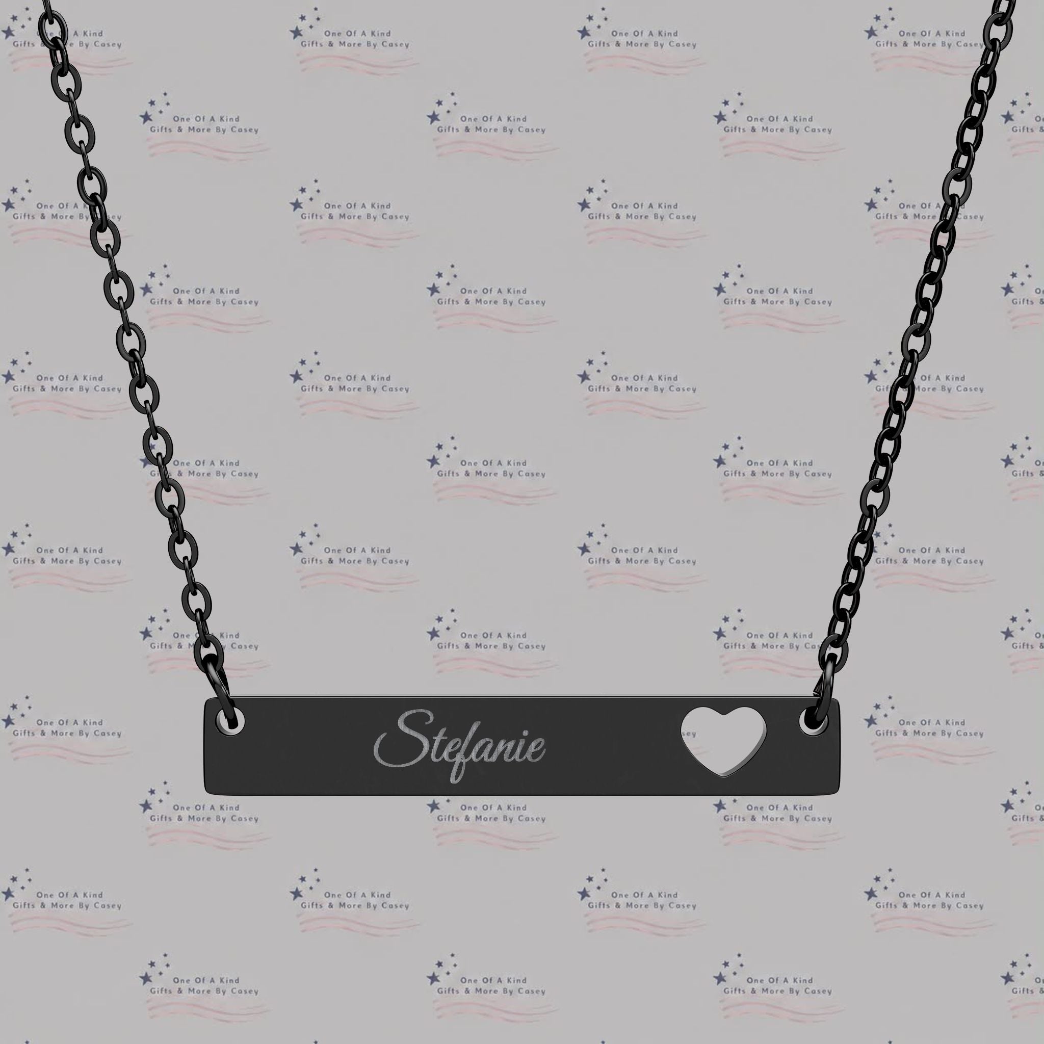 Engravable Cutout Heart Bar Necklace — Personalized Plate Pendant
