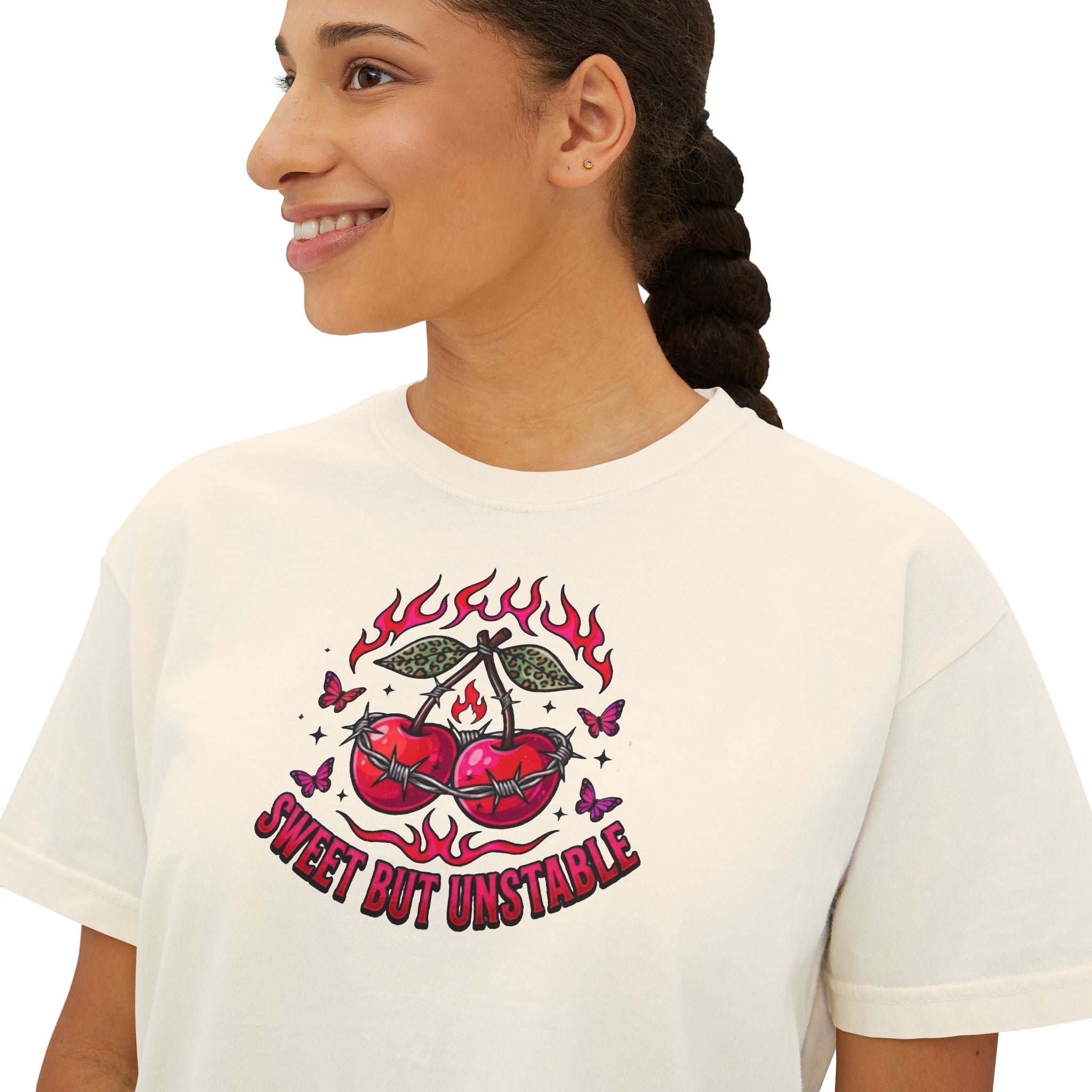Sweet But Unstable Boxy Tee — Women's Cropped Graphic T-Shirt