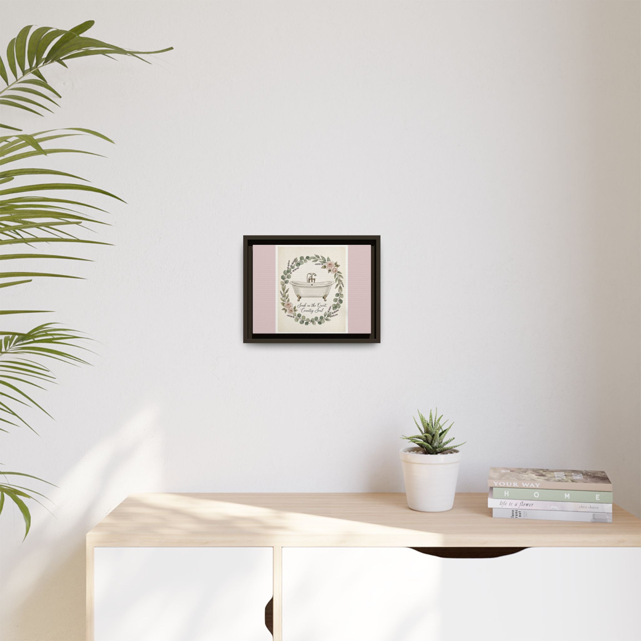 Framed Canvas Wall Art - 'Soak in the Quiet, Country Soul' Vintage Bath Print