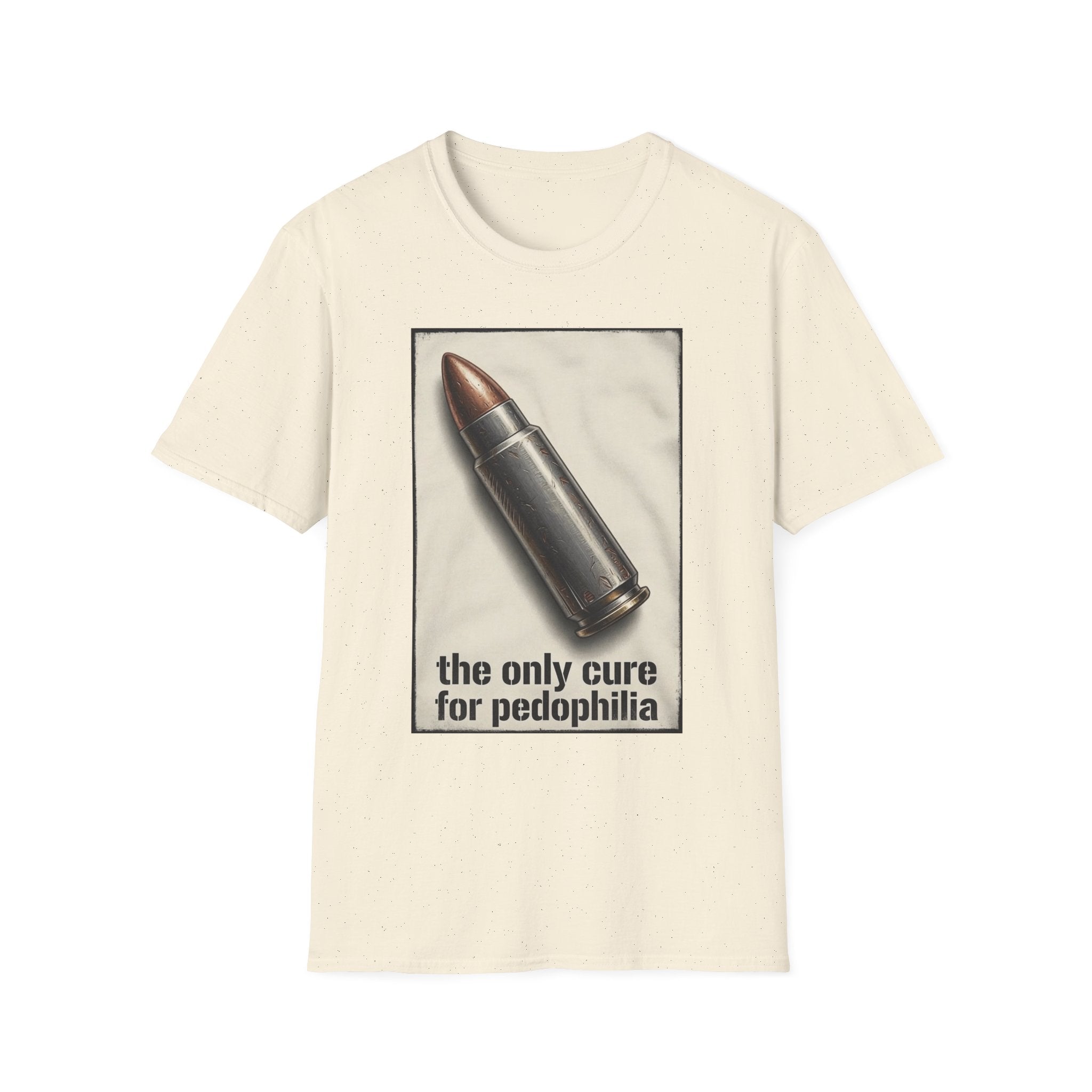 Graphic Tee — 'The Only Cure for Pedophilia' Bullet Design