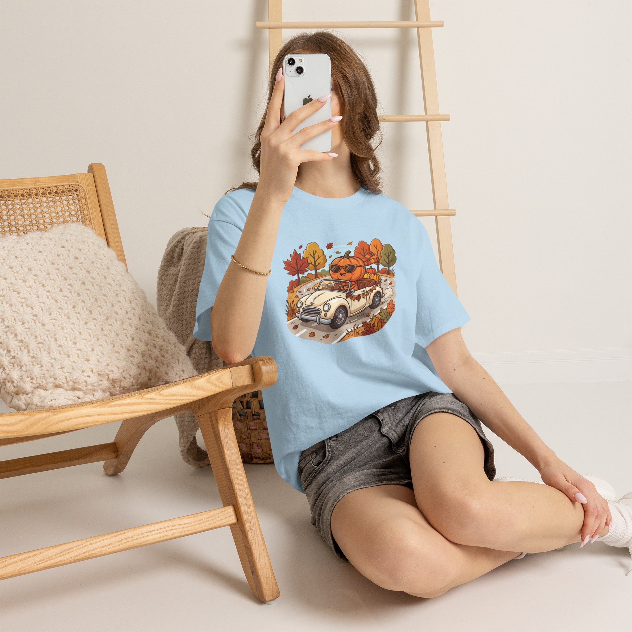 Autumn Roadtrip Tee — Pumpkin Driver Vintage Car Fall Shirt