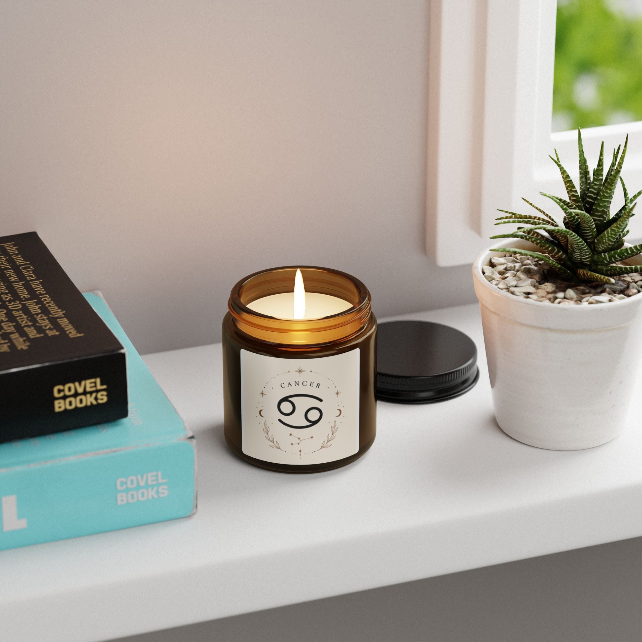 Cancer Zodiac Scented Soy Candle — Amber Jar Aromatherapy (Multi-Size)