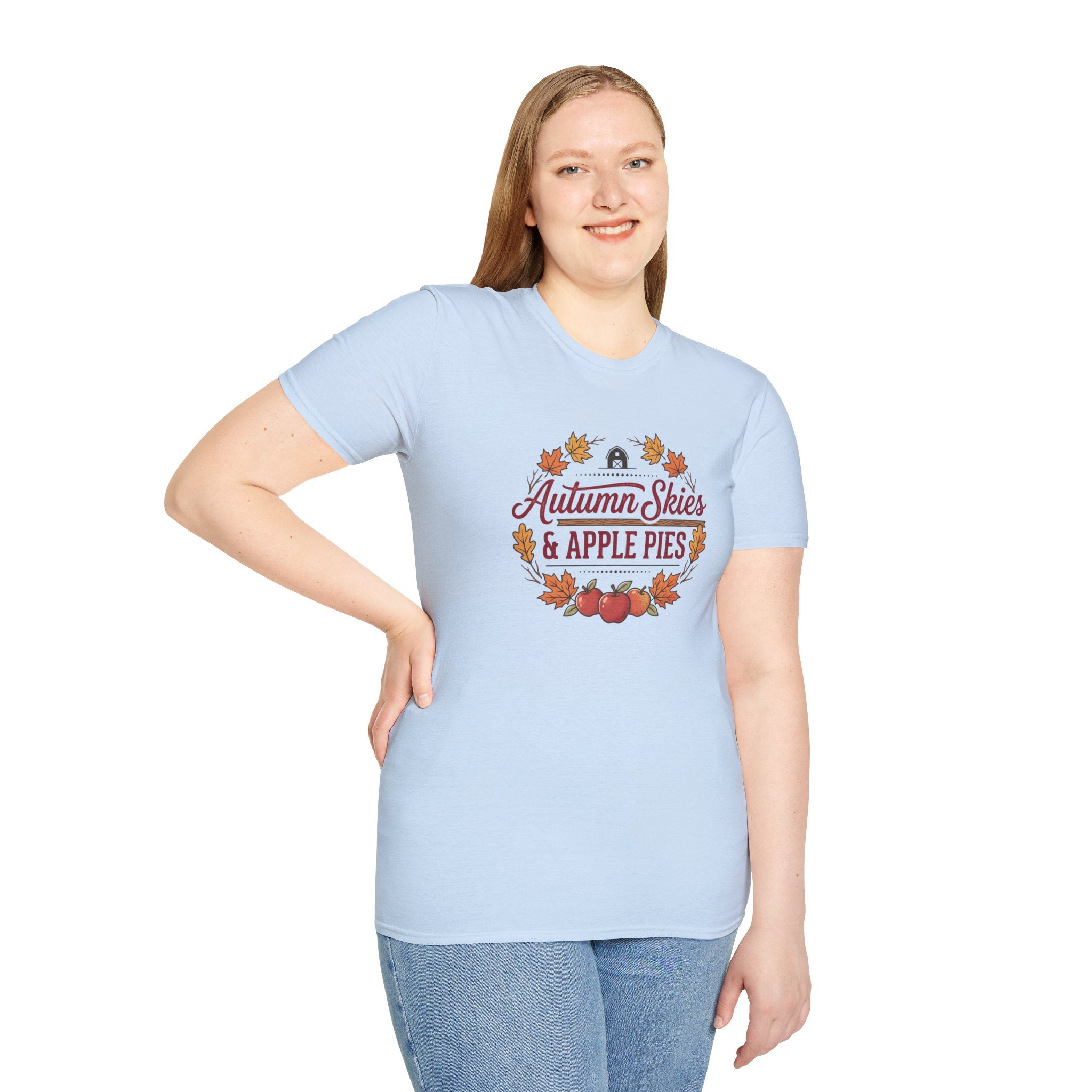 Autumn Skies & Apple Pies T-Shirt — Fall Leaves Cozy Seasonal Tee