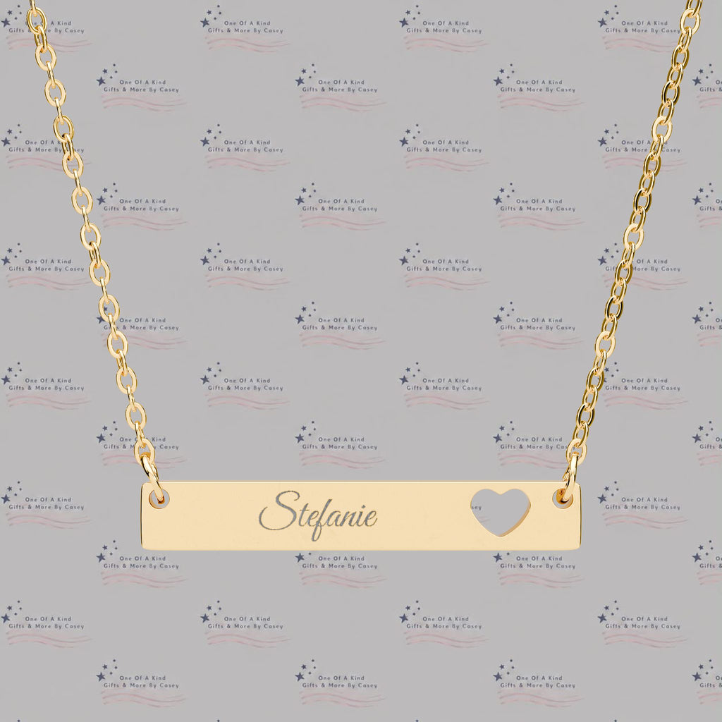 Engravable Cutout Heart Bar Necklace — Personalized Plate Pendant