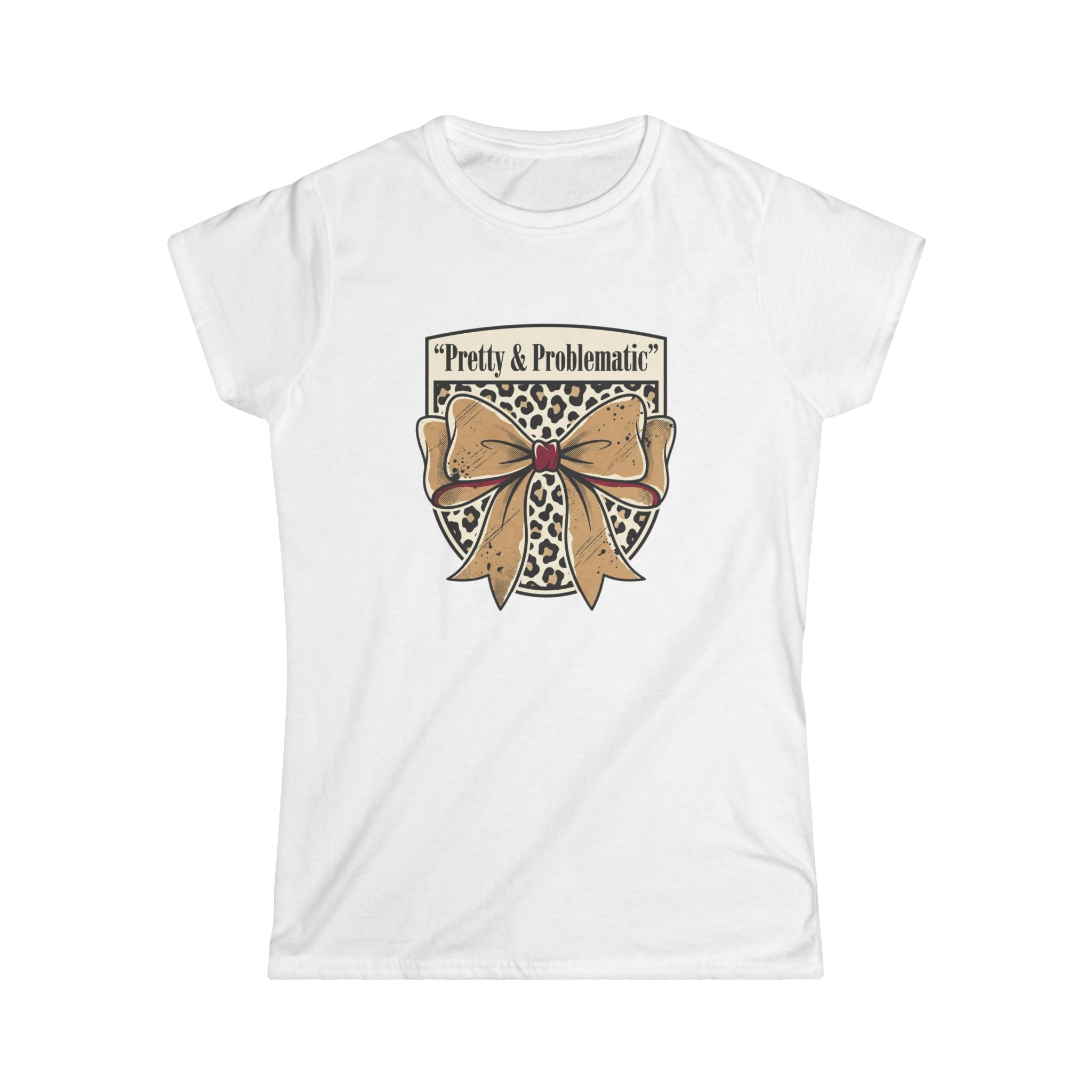 Pretty & Problematic Women's Tee — Leopard Bow Graphic Shirt