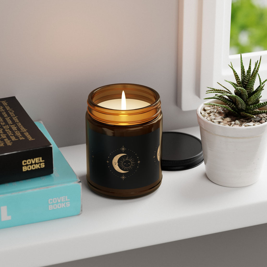 Amber Moon Soy Candle — Scented Amber Jar Candle with Crescent Moon Design