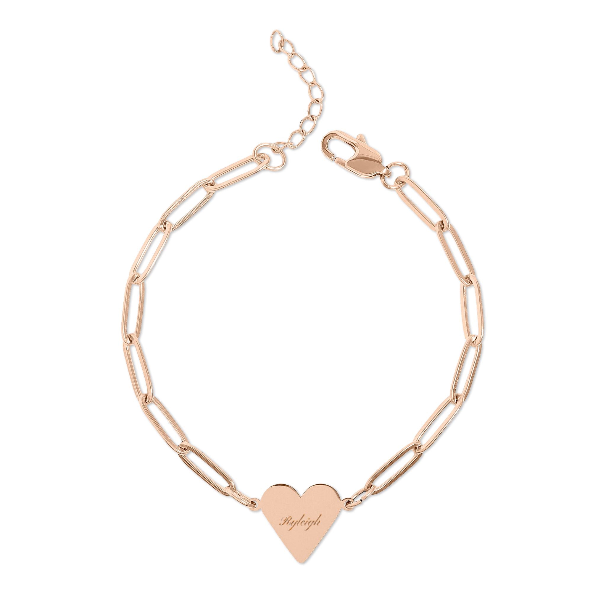 Paperclip Chain Heart Bracelet — Personalized Engraved Name Jewelry