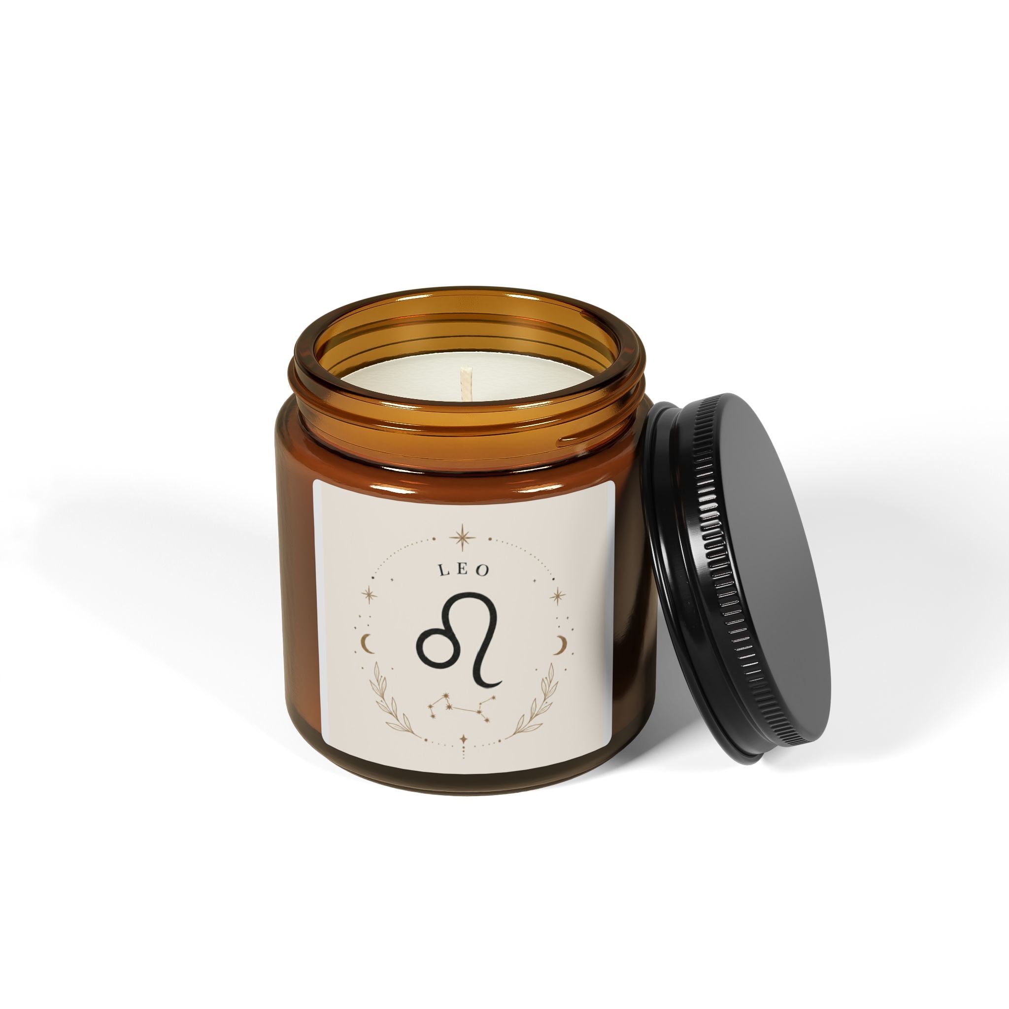 Leo Zodiac Scented Soy Candle — Amber Jar Aromatherapy Candle (Multi-Size)