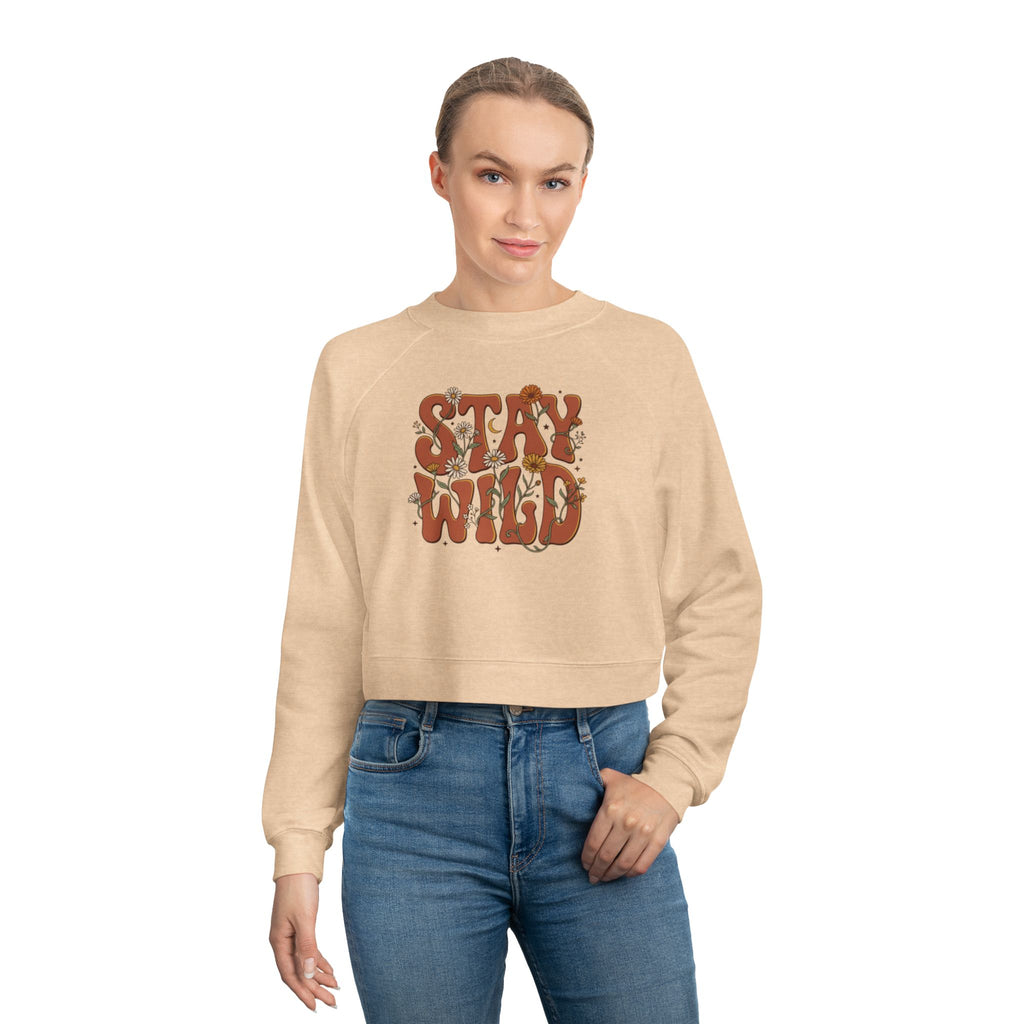 Cropped Pullover — "Stay Wild" Retro Floral Graphic
