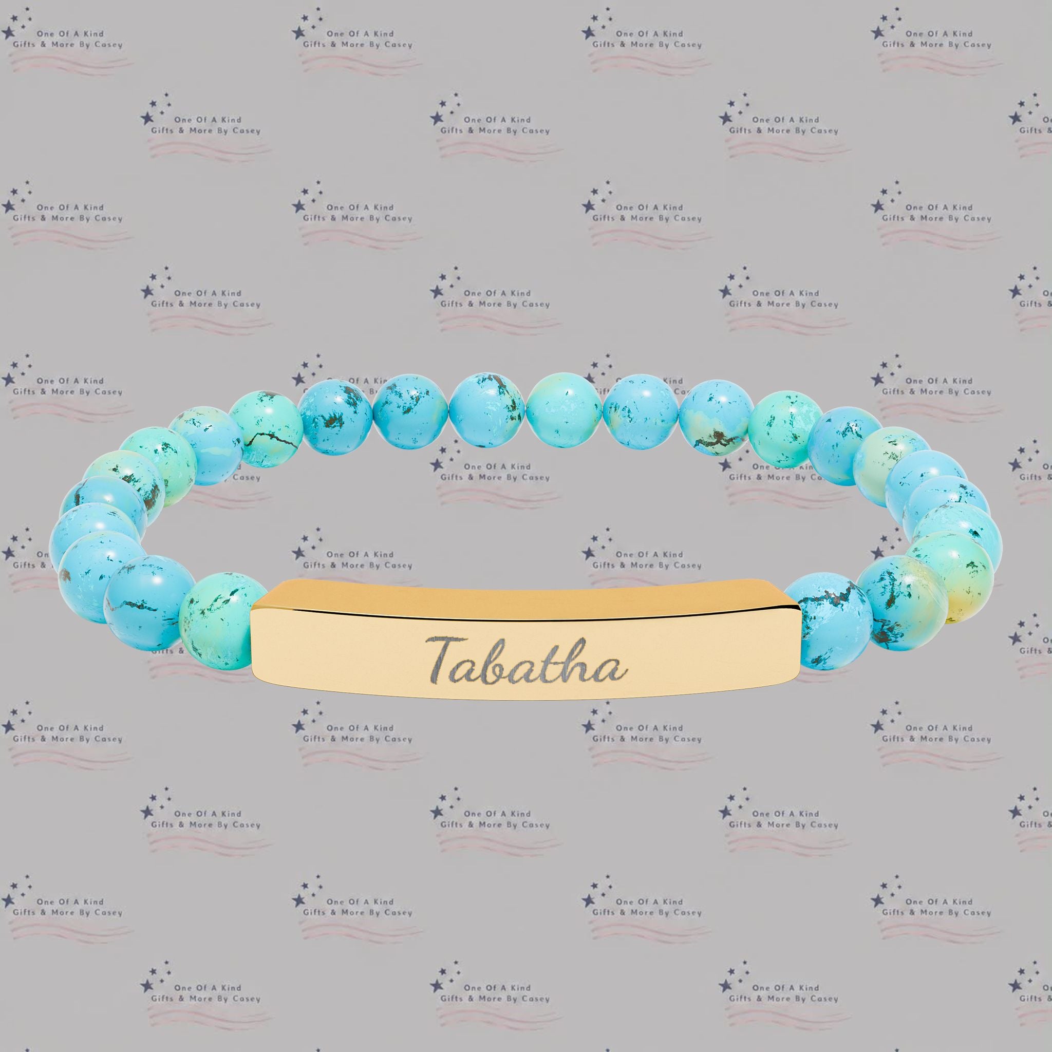 Engravable Natural Stone Bead Stretch Bracelet — Personalized Bar Bracelet