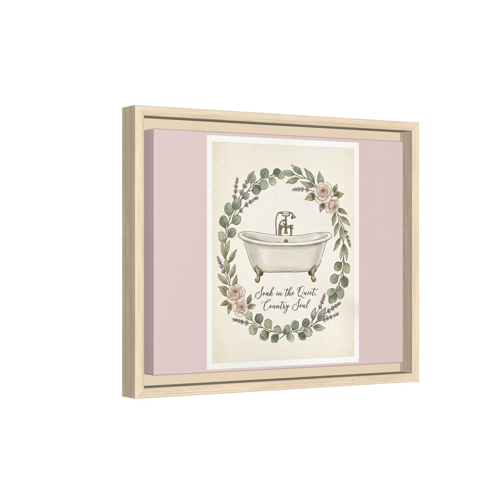 Framed Canvas Wall Art - 'Soak in the Quiet, Country Soul' Vintage Bath Print