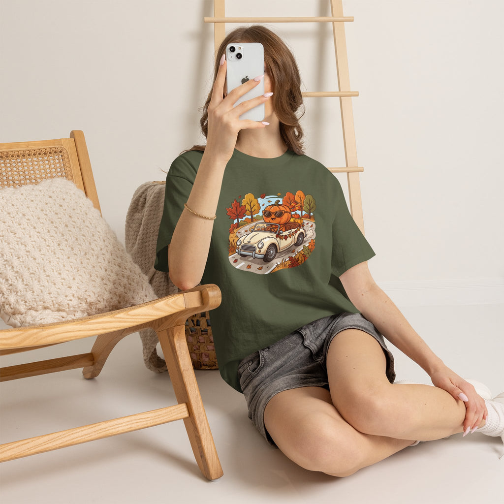 Autumn Roadtrip Tee — Pumpkin Driver Vintage Car Fall Shirt