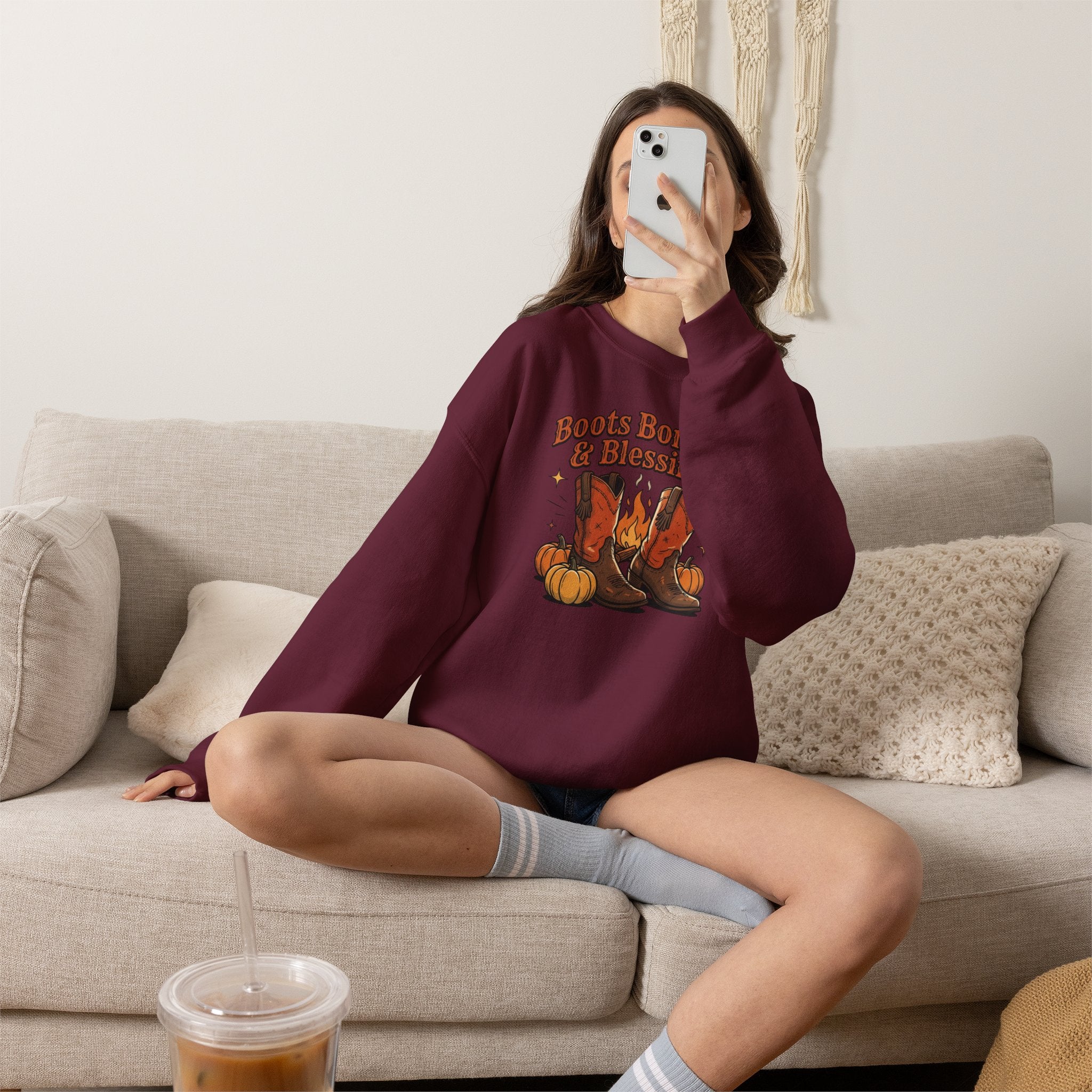 "Boots Bonfires & Blessings" Cozy Fall Pullover
