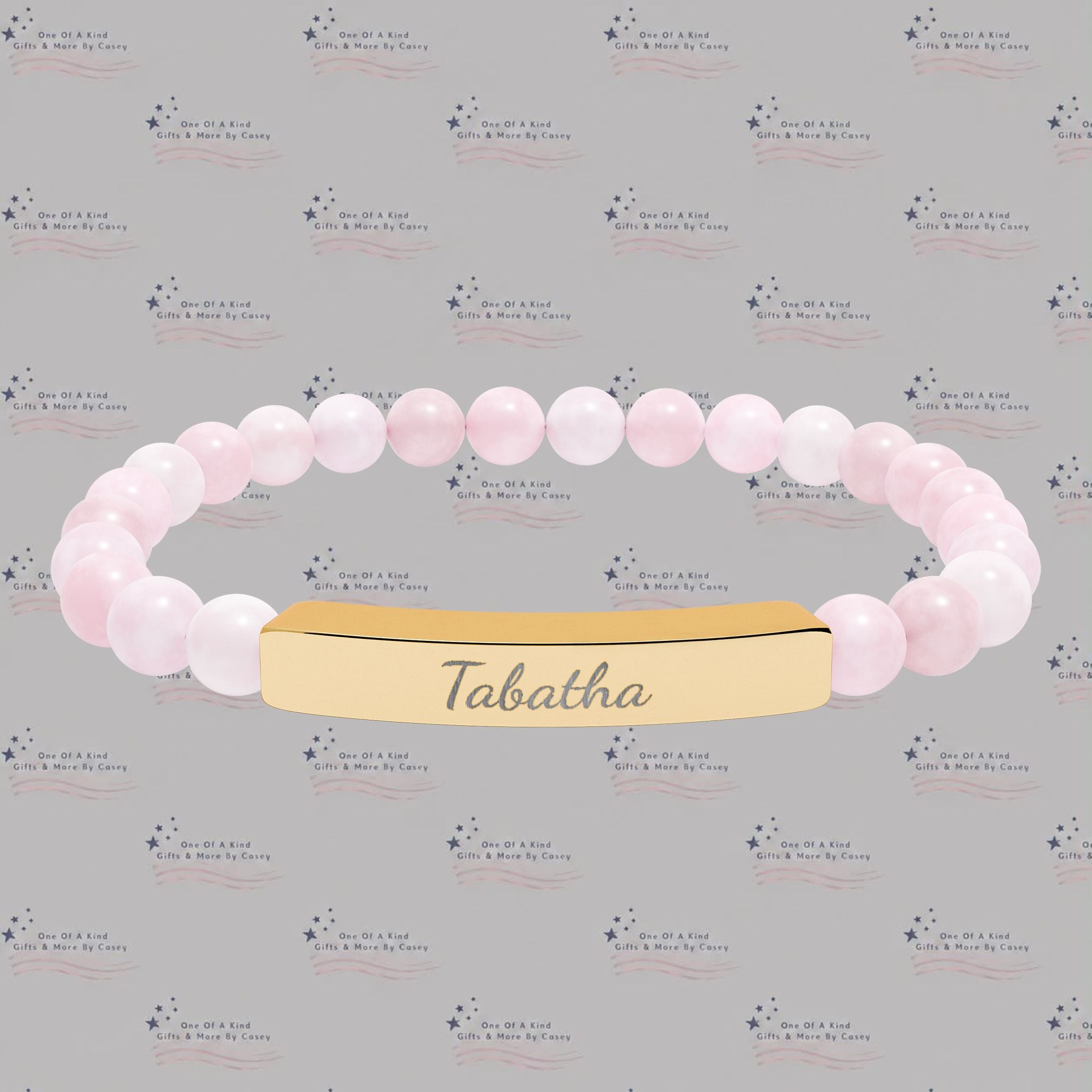 Engravable Natural Stone Bead Stretch Bracelet — Personalized Bar Bracelet