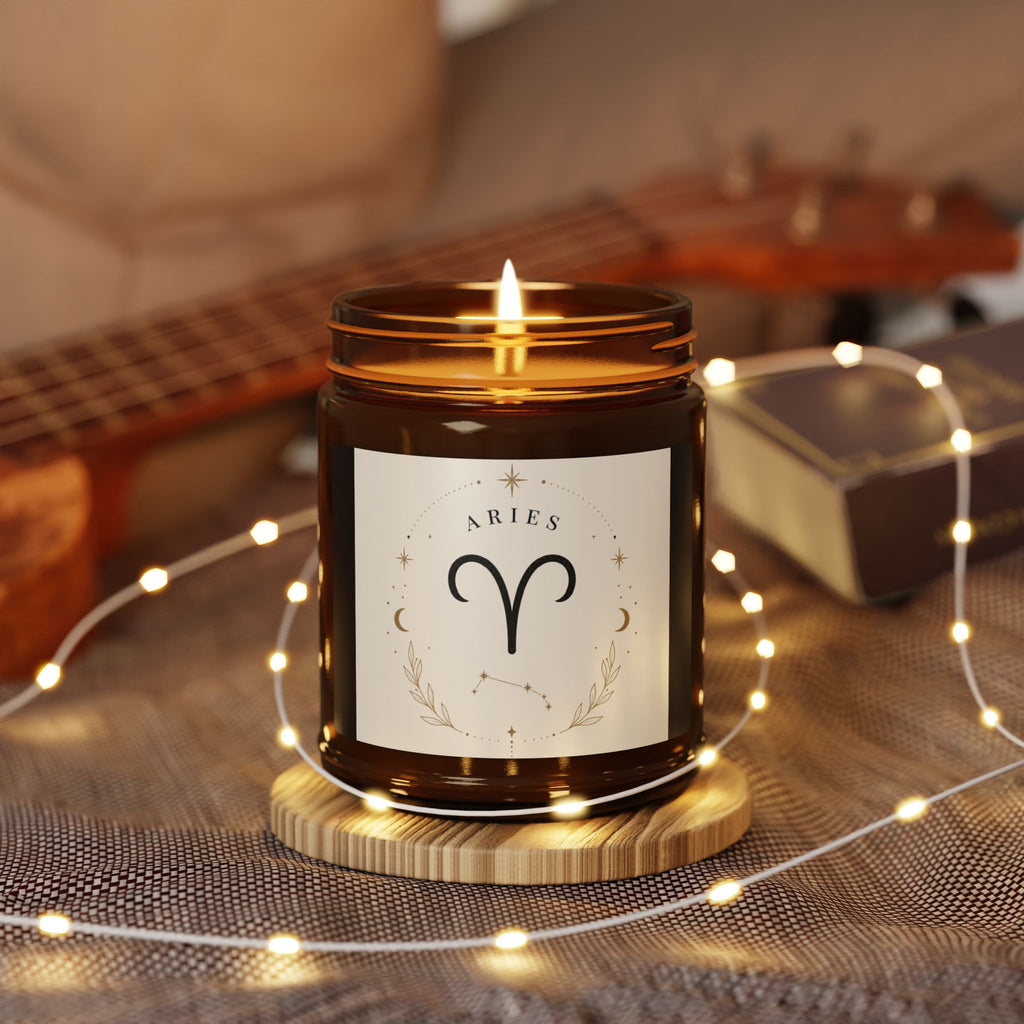 Aromatherapy Soy Candle — Amber Jar (Zodiac Aries Design)