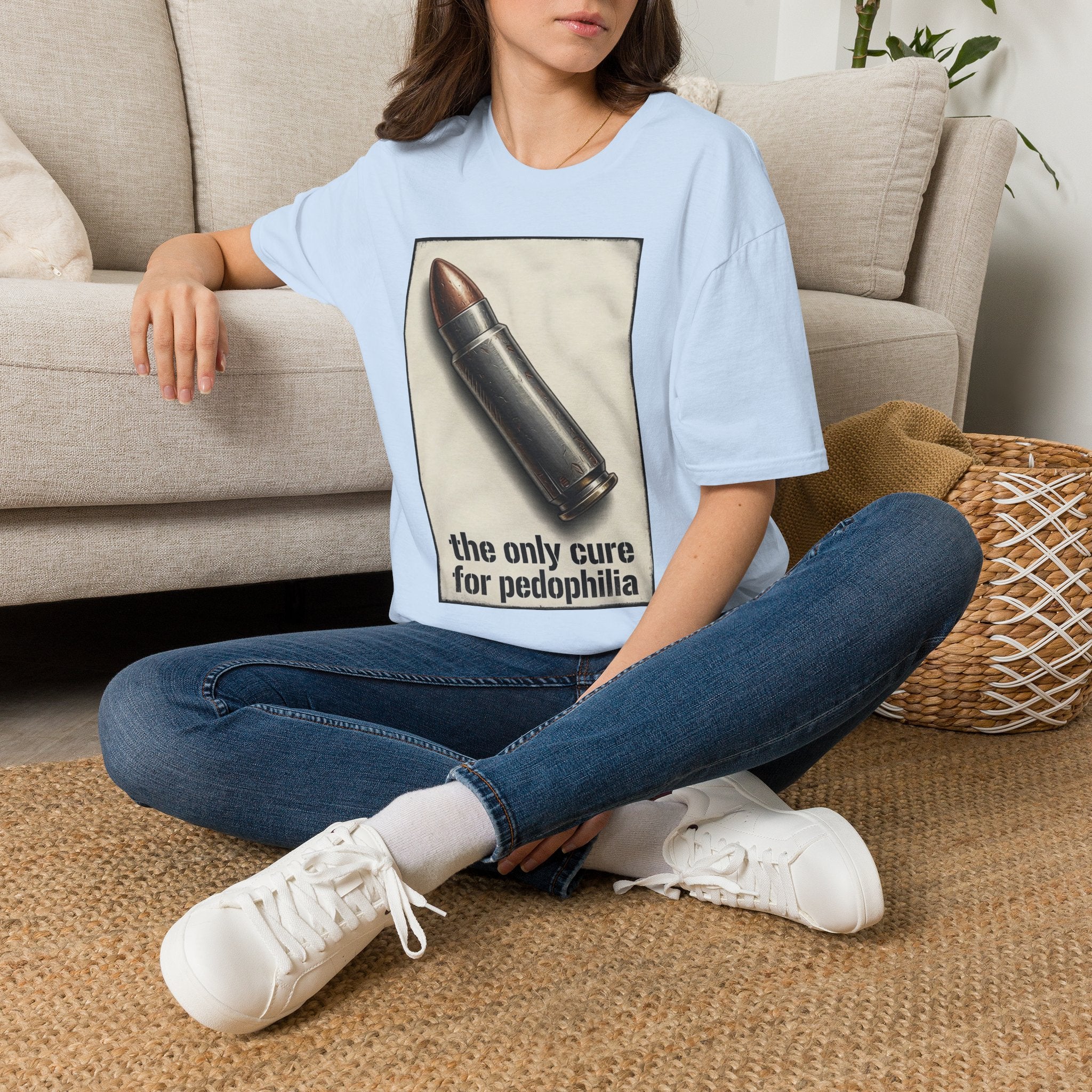 Graphic Tee — 'The Only Cure for Pedophilia' Bullet Design
